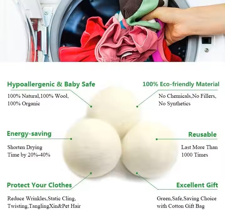 Organic Wool Dryer Balls: Eco-Friendly & Chemical-Free | Our Anti-Entanglement Reusable Balls Eliminate Wrinkle Static | 6-Pack XL Dryer Balls for Laundry is Made with New Zealand Wool (Gray)