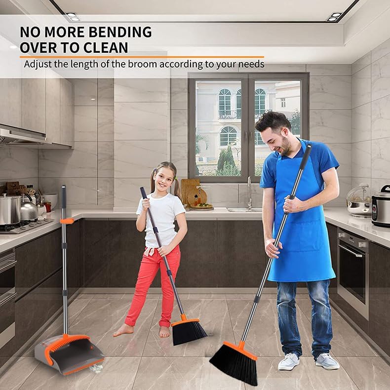 2-Pack is More economical,Upgraded Upright Broom and Dustpan Combo with 52" Long Handle, Dustpan Teeth with self-Cleaning Function, Indoor and Outdoor Sweeping, Perfect for Home Office