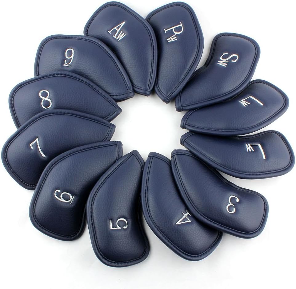 CRAFTSMAN GOLF 12pcs or 1pc Thick Synthetic Leather Golf Iron Head Covers Set Headcover Fit All Brands Callaway Ping Taylormade Cobra Etc. Also Custom Name