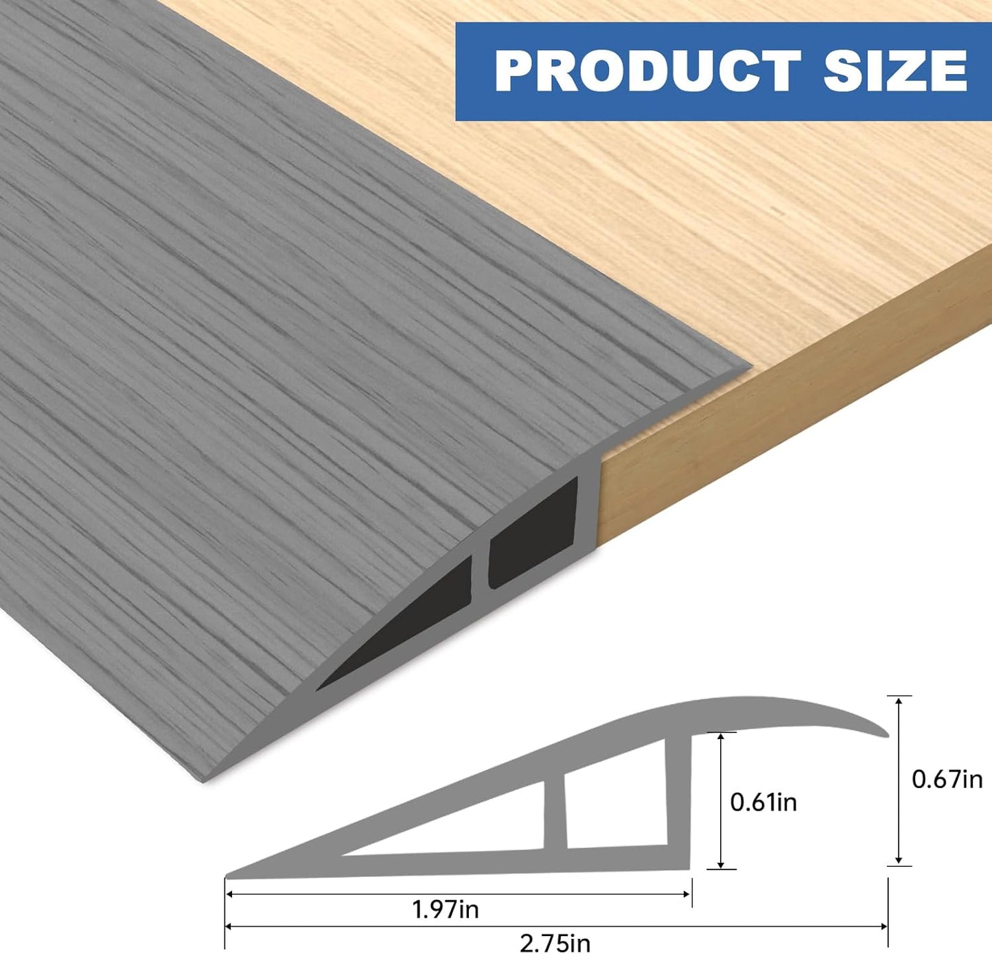 Vinyl Door Threshold Flooring Transition Strip Self Adhesive Carpet Edging Strip for Laminate Doorway Edge Threshold from 2/5" to 3/5" (Light Gray Wood Grain, 6.6 Ft)
