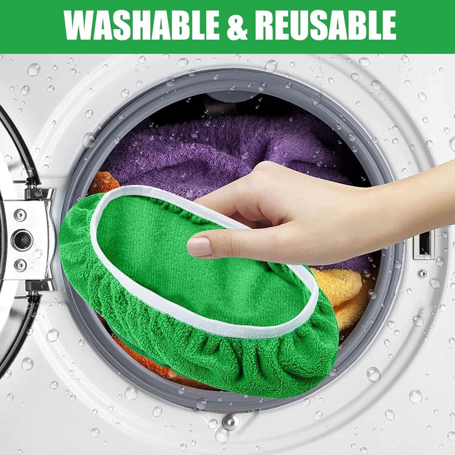 Reusable Microfiber Mop Pads Washable Wet Pads Compatible with Swiffer Sweeper Refills Pads for Wet & Dry Sweeping Cloths Mop Head Replacement for Household Cleaning (Green 6PCS)