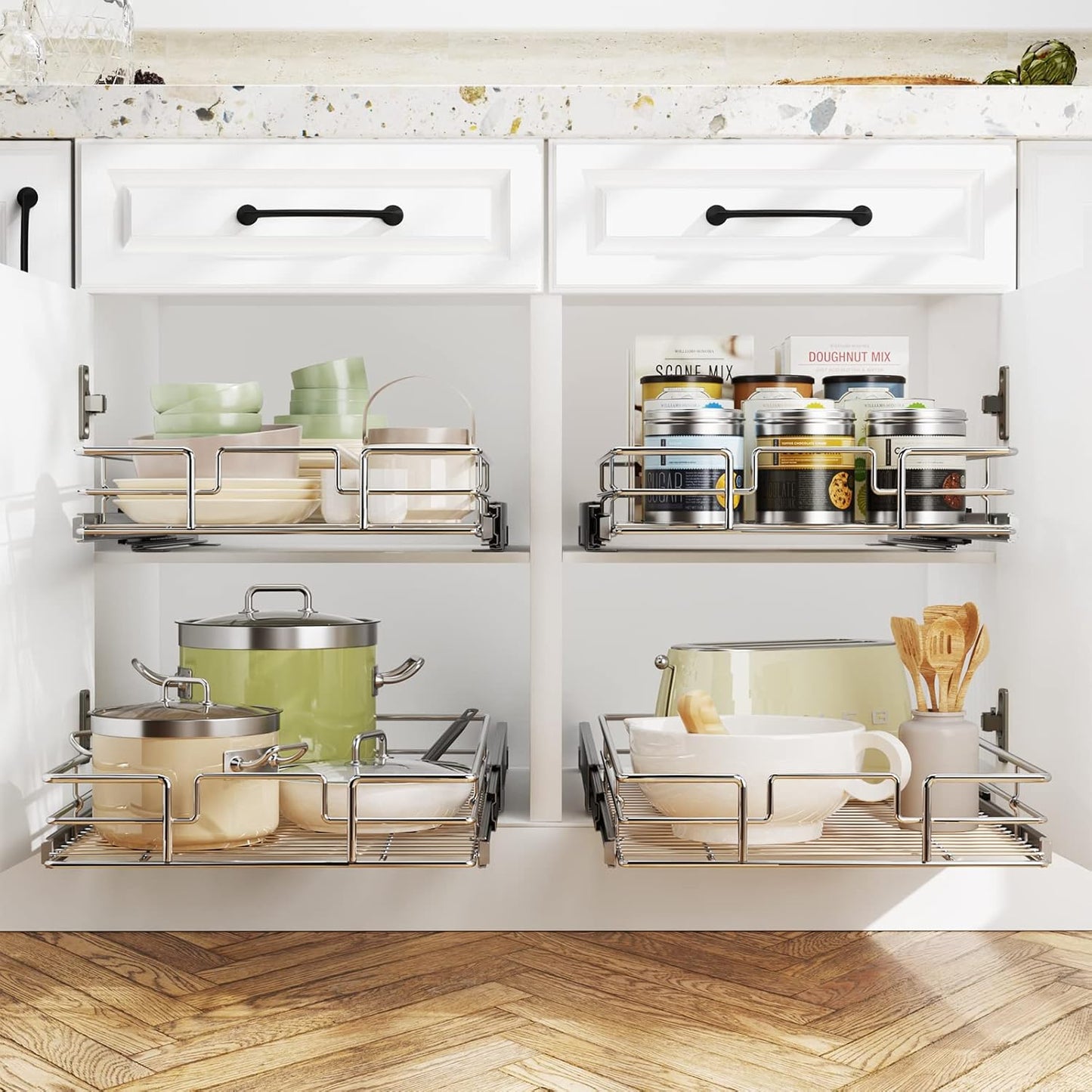 LOVMOR Pull Out Cabinet Organizer 12½" W x 21½" D, Kitchen Cabinet Pull Out Shelves Slide Out Storage
