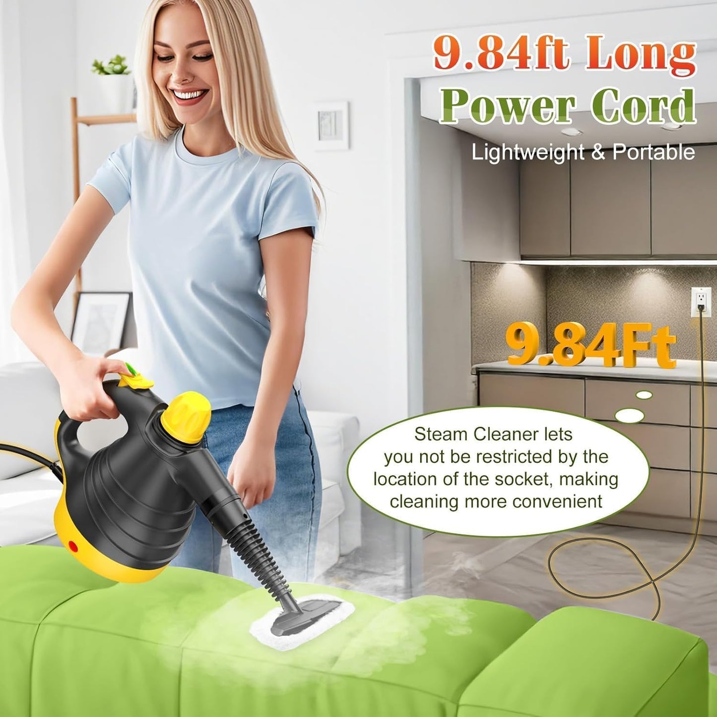 Handheld Pressurized Steam Cleaner, 1050W Multi-Surface Steamer for Cleaning, 9 Accessories Multi-Purpose Steamer for Home Use, Chemical-Free Natural Steam Cleaner for Car Floor Upholstery Couch Grout