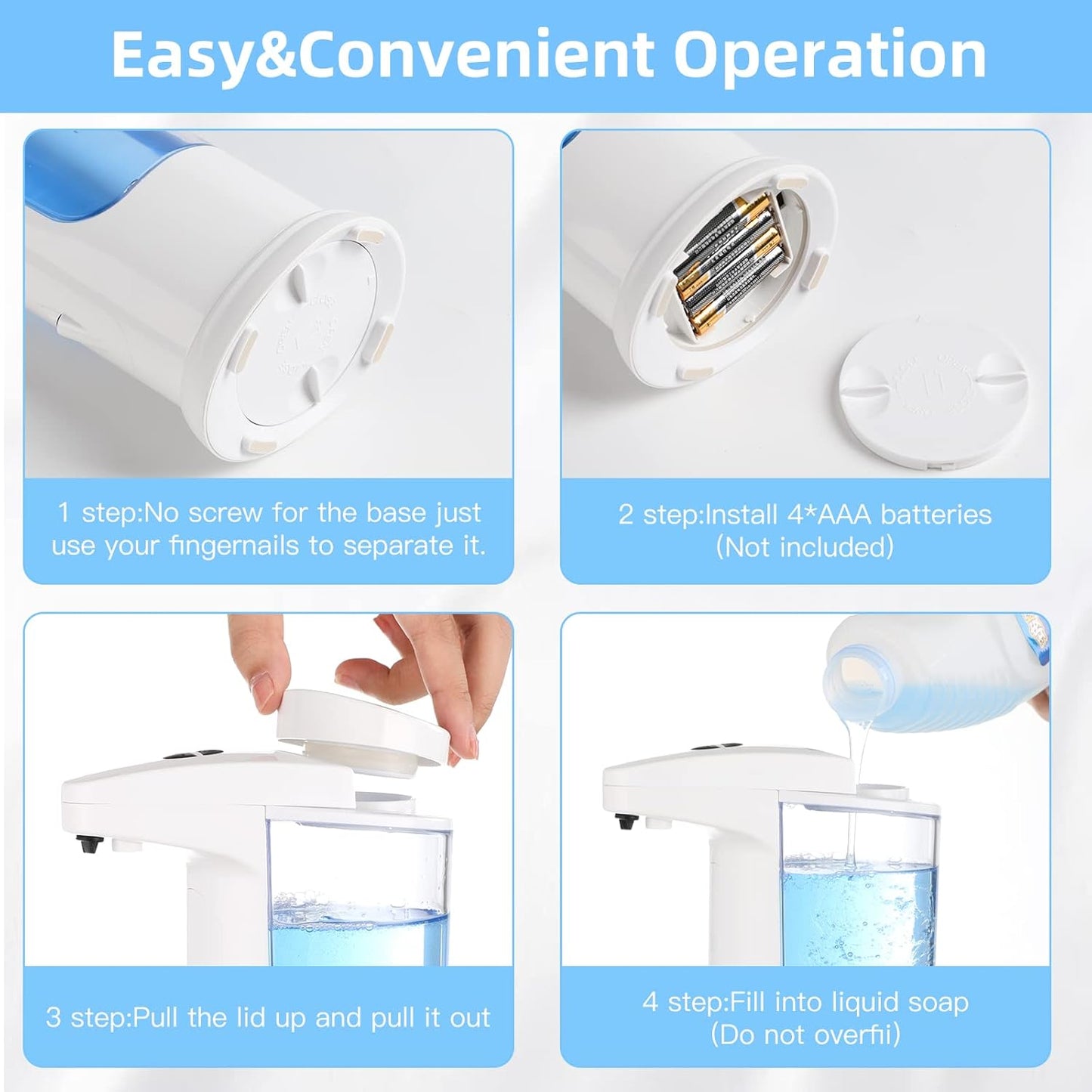 Automatic Soap Dispenser 400ml/13.5oz,Clear High Capacity Touchless with Infrared Sensor,HandsFree Soap Dispenser Seals Water-Resistant, Adjustable Liquid Dispensing