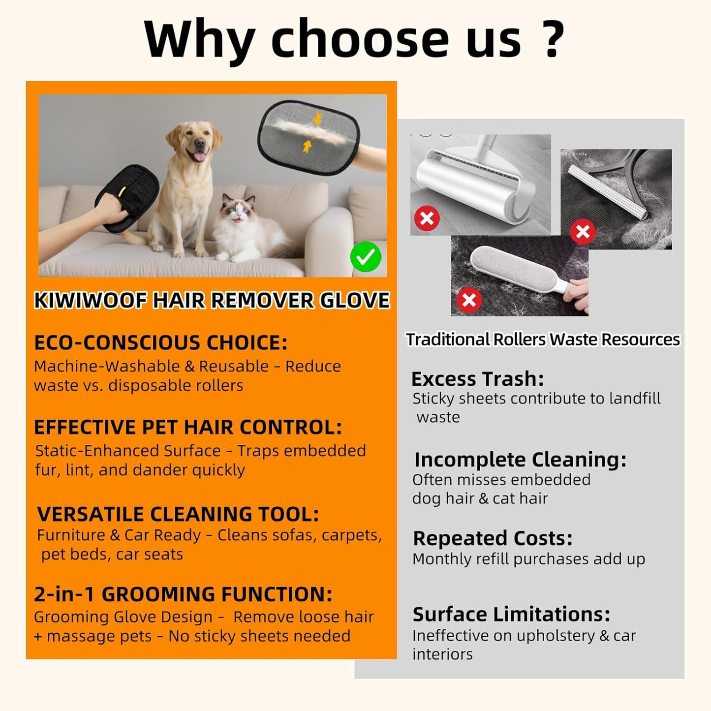 3Pcs Electrostatic Pet Hair Removal Gloves for Cats&Dogs,2025 New Upgraded Reusable Quick De-Shedding Grooming Gloves, Animal Fur Remover Tool for Couch,Carpet,Furniture,Car Seat,Clothing,Curtain
