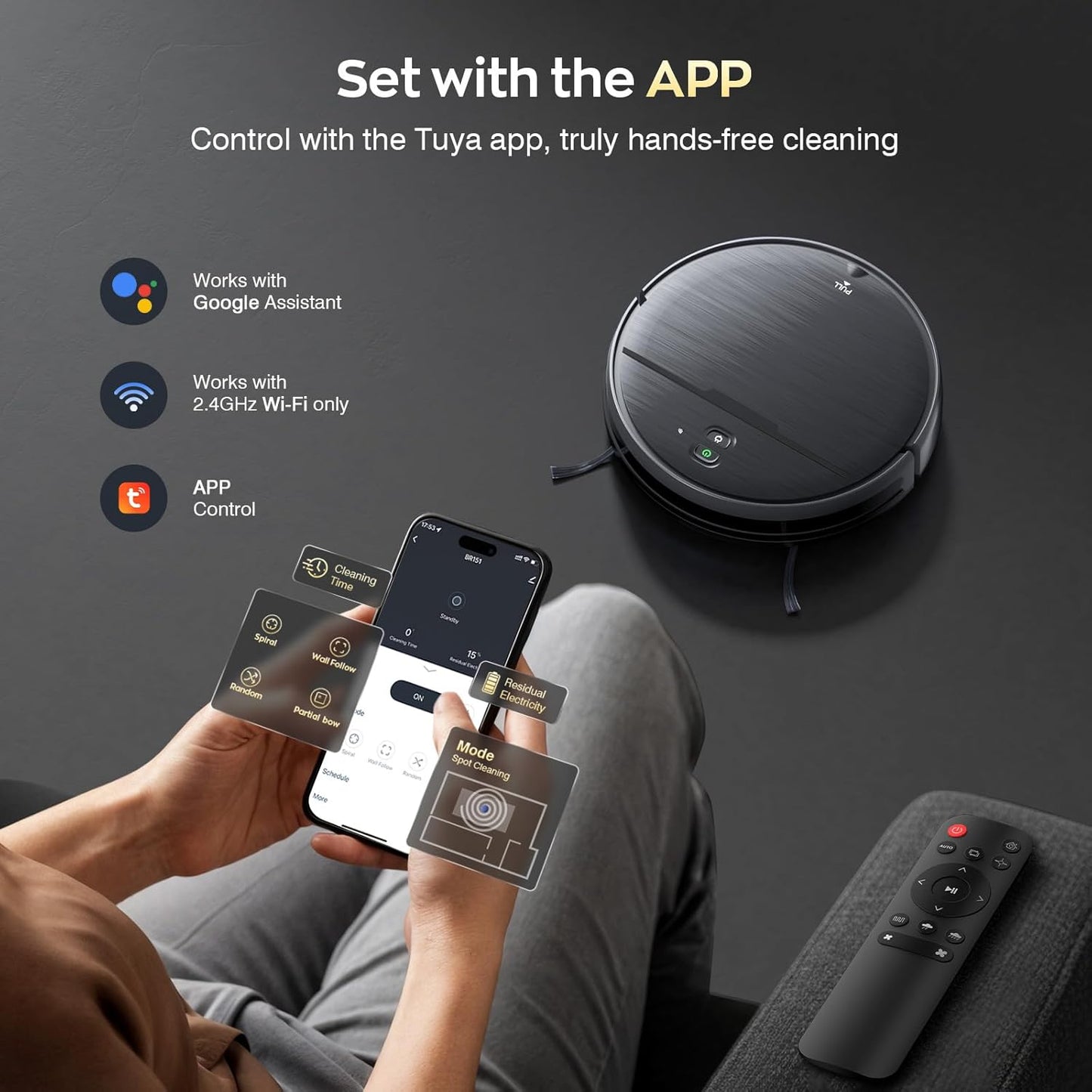 Robot Vacuum and Mop Combo, 2 in 1 Robotic Vacuums Cleaner with WiFi/App, Robot Vacuum with Water Tank, Strong Suction, Schedule, Self-Charging, Quiet, for Hard Floor, Pet Hair, Low Pile Carpet