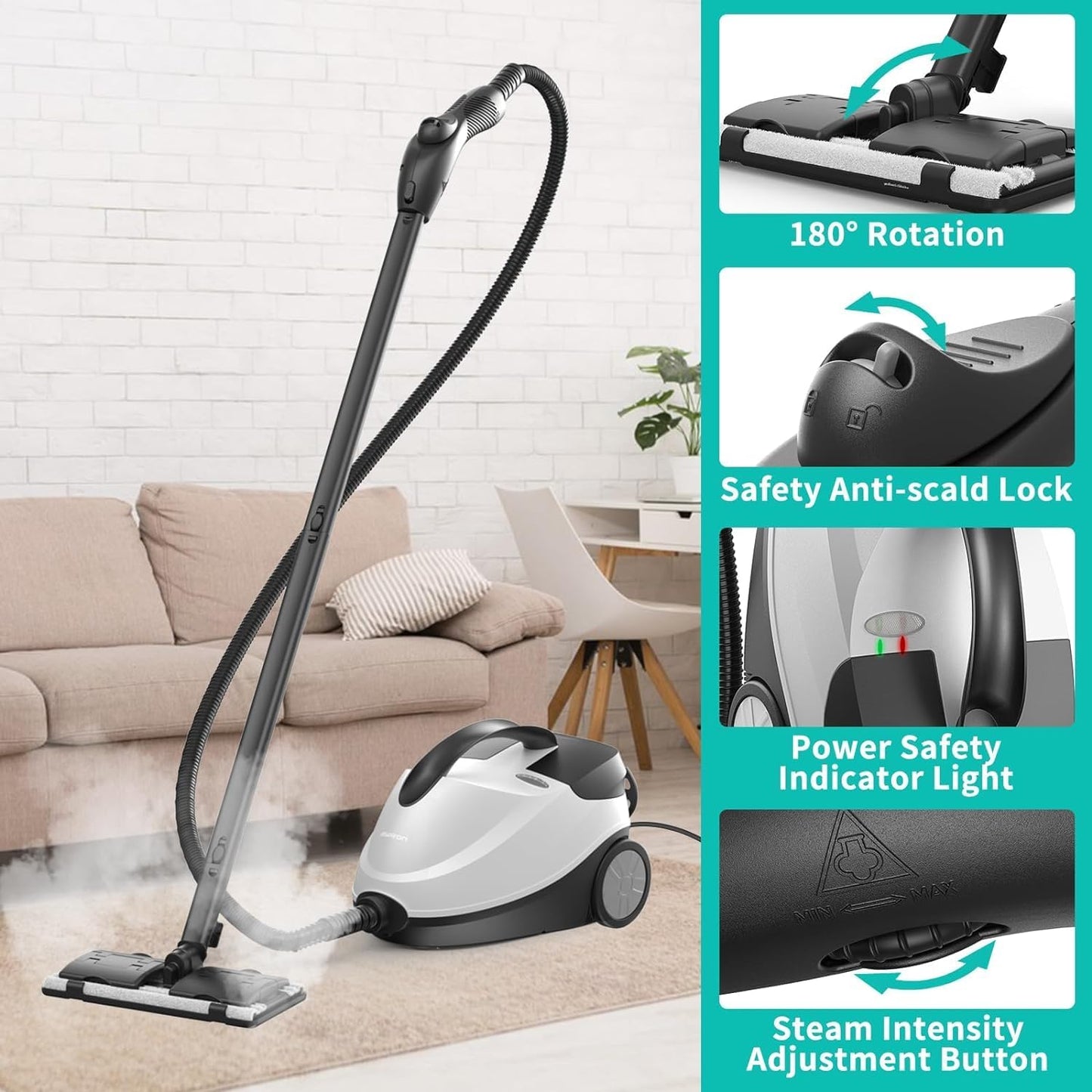 Steam Cleaner,Fast 50S Heat-Up Refill Anytime,293ยฐF/70 PSI Powerful Multipurpose Handheld Steam Mop for Home Use with 50.7Oz Capacity,Steamer for Carpets,Hardwood Floor,Car,Tile,Crack Cleaning,6M Cord