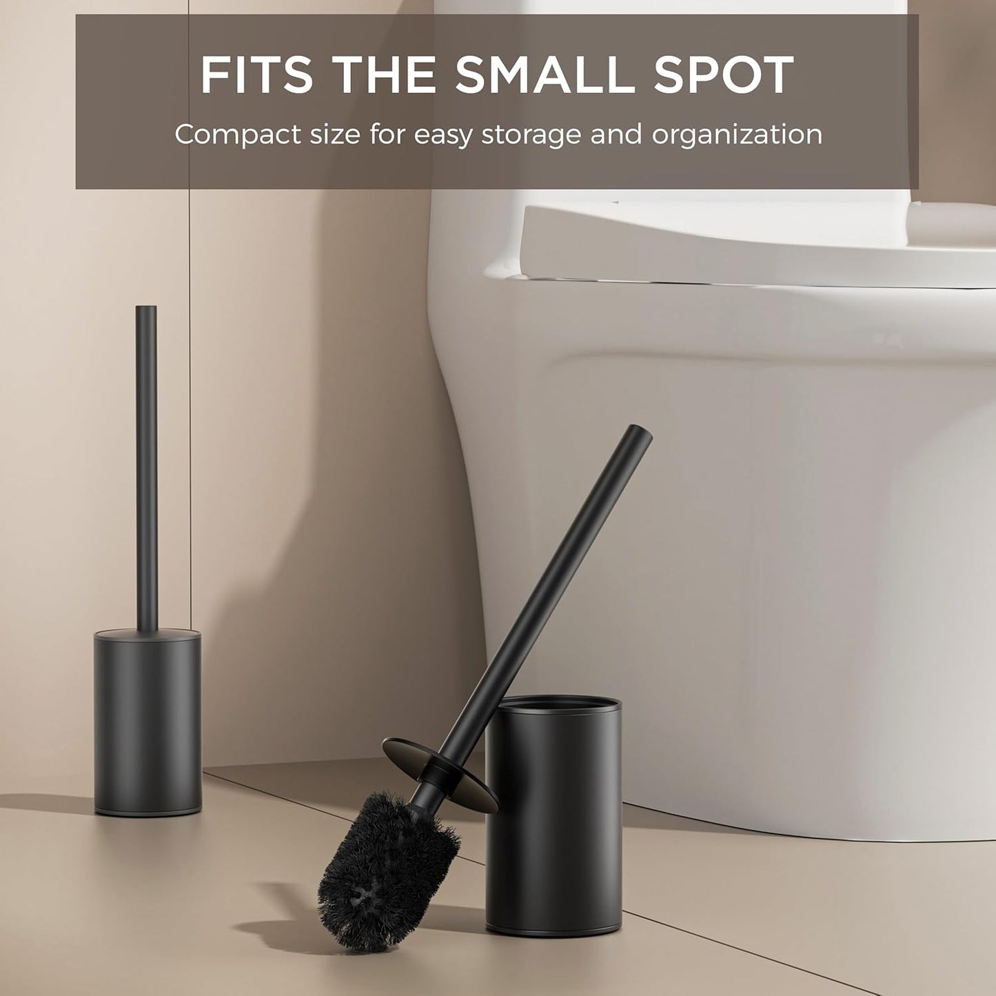 FORIOUS Toilet Brush and Holder Set, 304 Stainless Steel Heavy Duty Base and Handle for Bathroom Deep Cleaning, Toilet Bowl Cleaners Brush with Holder, Space Saving for Storage (2, Matte Black)