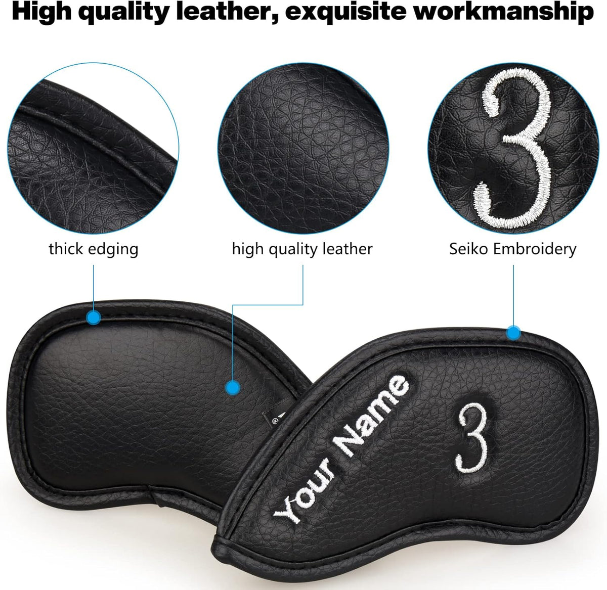 CRAFTSMAN GOLF 12pcs or 1pc Thick Synthetic Leather Golf Iron Head Covers Set Headcover Fit All Brands Callaway Ping Taylormade Cobra Etc. Also Custom Name