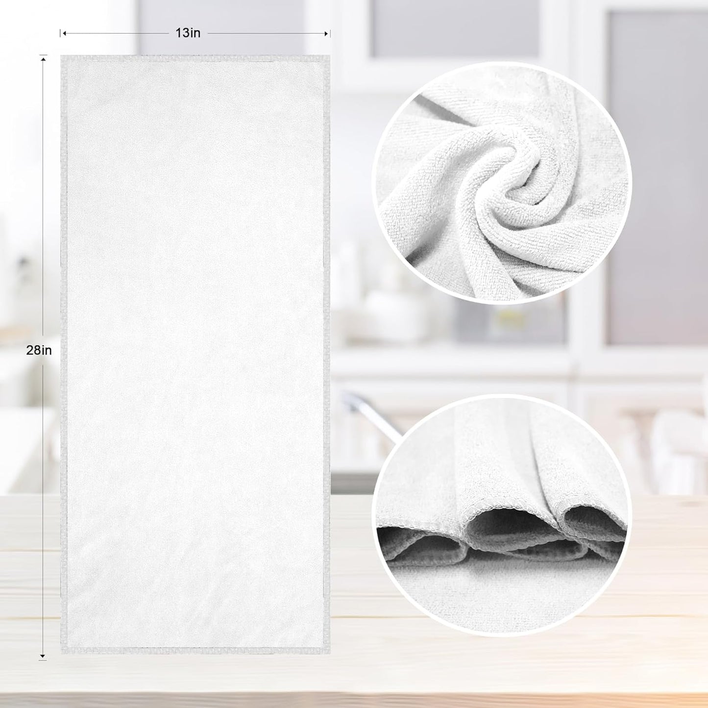 kimteny 13x28 Inches Kitchen Cloth Dish Towels, 400 GSM Premium Dishcloths, Super Absorbent Coral Velvet Microfiber Cleaning Cloths, Fast Drying Rags for Washing Dishes (6 Pack, White)