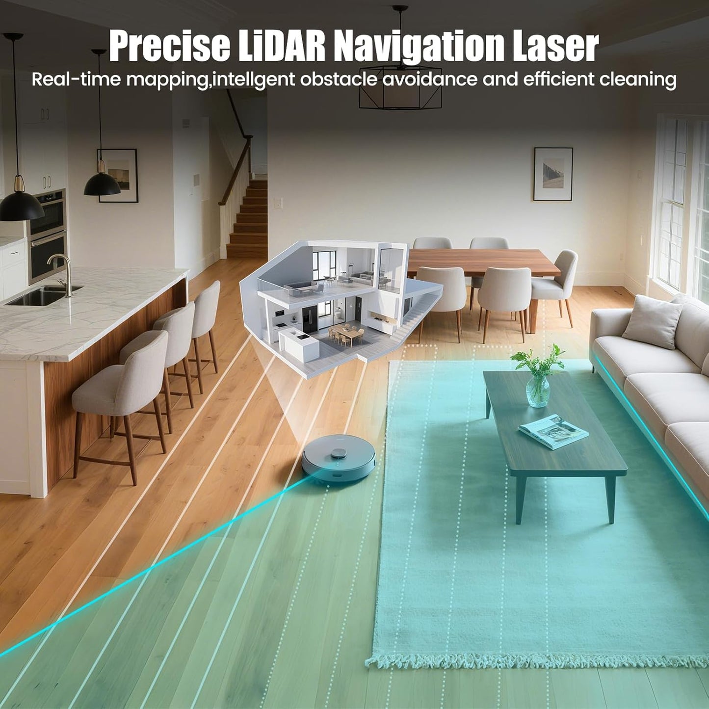 AIRROBO T25+ Robot Vacuum and Mop Combo, 5500Pa Suction, Pet Area Smart Boost, Carpet Detection, Tangle-Free Brush, LDS Mapping, APP Control, 3.5L Self-Empty Bin for Hard Floors, Carpets, Pet Hair