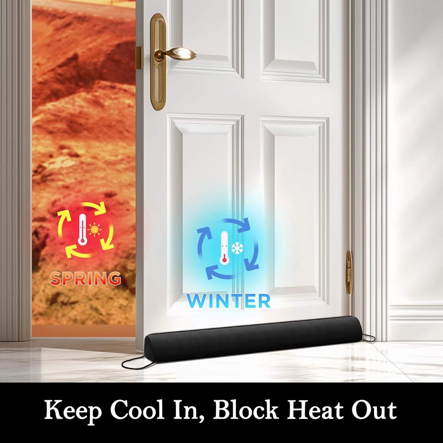 Sunolga 2-Pack 36" Door Draft Stopper Blocks Hot and Cold Air with Removable Washable Cover for Gaps Up to 3", All-Season Seal for Noise, Wind, Door Sweep for Bottom of Door, Home Essentials, Black