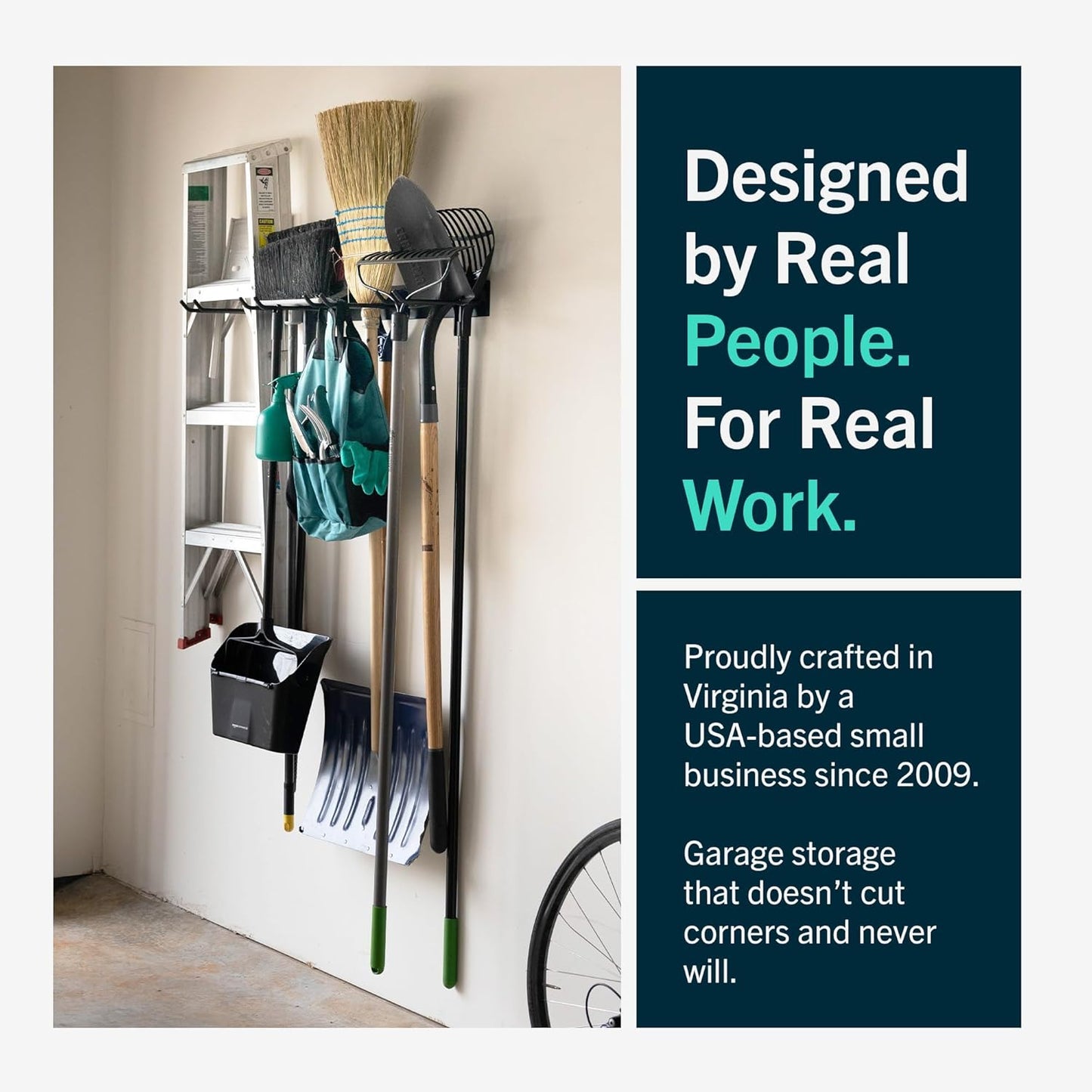 StoreYourBoard Wall-Mounted Rack With 4 Garage Hooks, Gray – Heavy-Duty Steel Holder Garage & Garden Storage for Shed, Workshop, or Home Organization – For Rakes, Shovels, Tools & More – 1 Pack, Gray