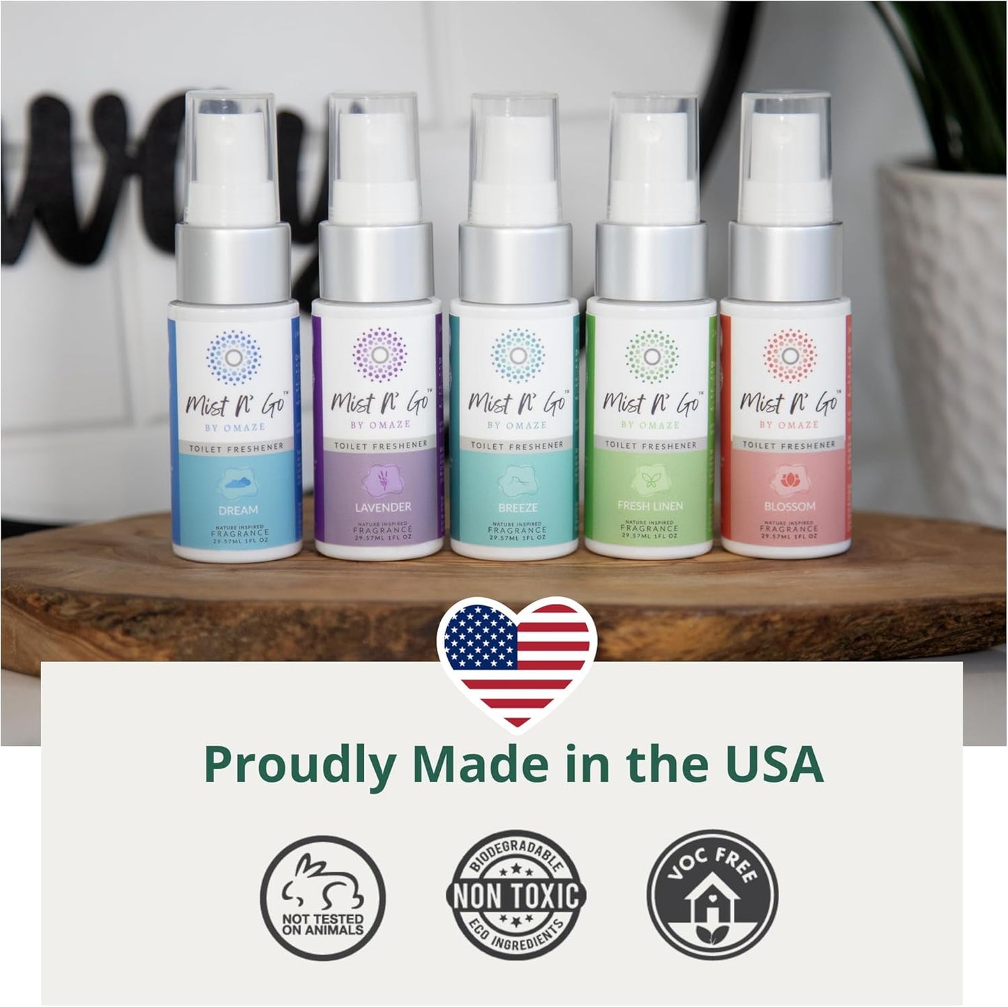 Mist N’ Go by Omaze Travel Bathroom Spray for Toilet Spray Odor Eliminator - Travel Toilet Spray for Bathroom Air Freshener Spray for Bathroom Deodorizer - Blossom Travel Size (1oz x2)