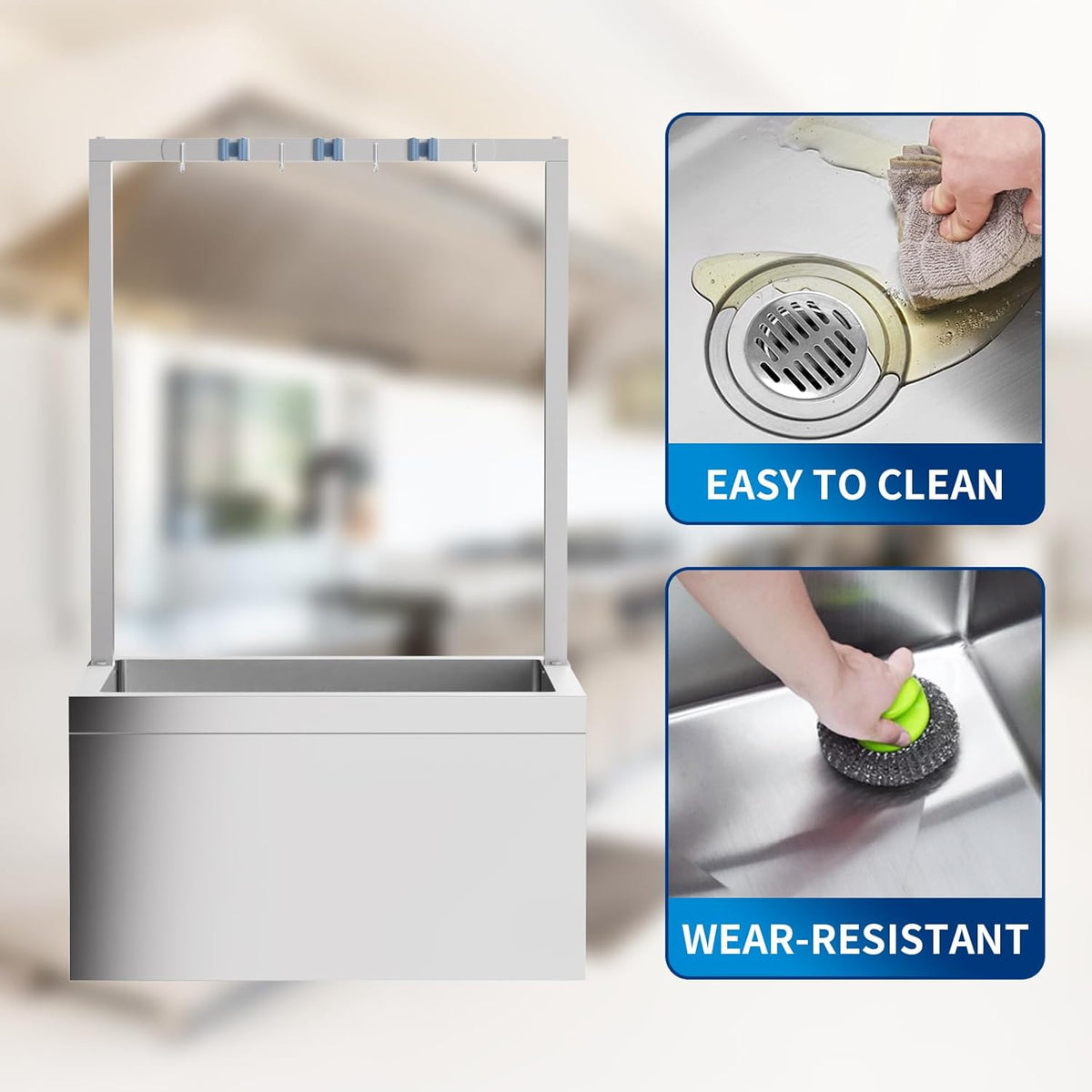 TONGMO Stainless Steel Floor Mop Sink, Mop sink with Cleaning Tool Rack | 19" x 22" x 12"