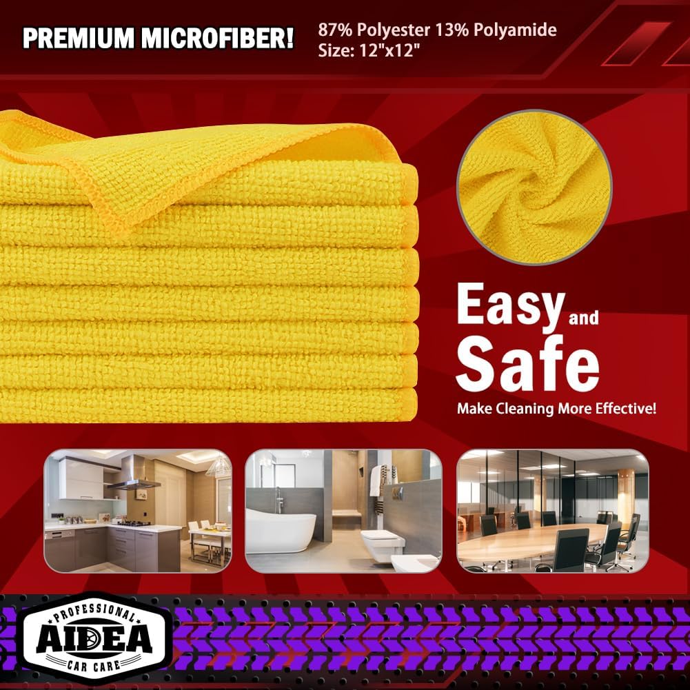 AIDEA Microfiber Cleaning Cloth, 10PK, Microfiber Towels for Cars, Premium All Purpose Car Cloths, Dusting Cloth Cleaning Rags, Absorbent Towels for SUVs, House, Kitchen, Window, 12"×12", Yellow