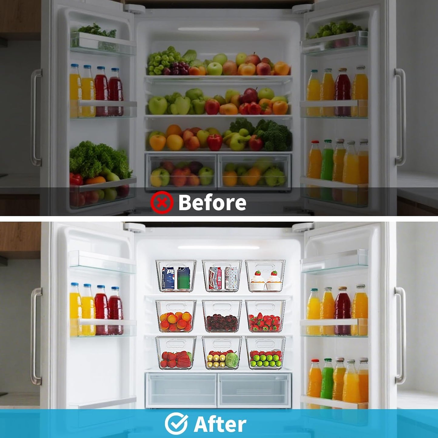 Clear Plastic Storage Bins, Pantry Organizers & Storage Containers, Cabinet Organizer, Home Organization Must Haves for Kitchen, Laundry Room, Office, Closet & Freezer (4 Pack with Lids)