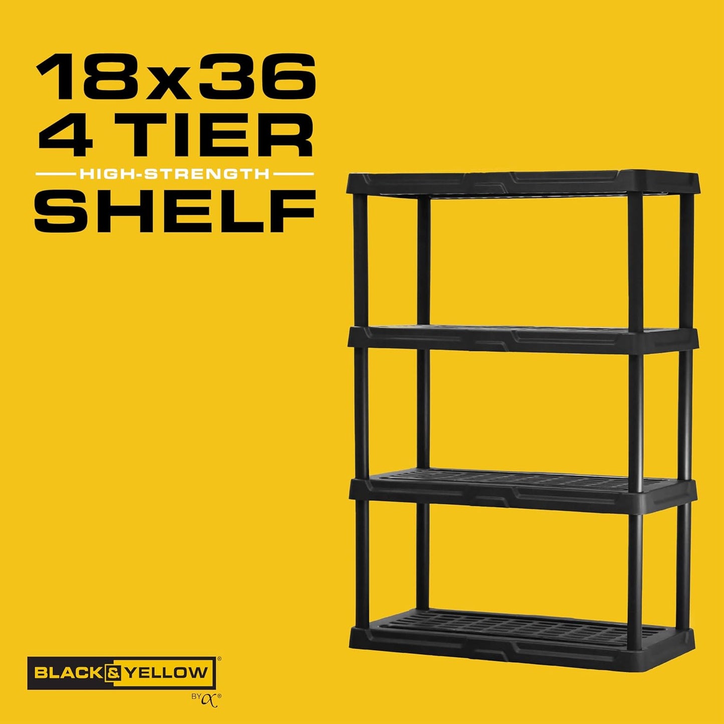 CX 4-Tier (53”H x 36”W x 18”D) Plastic Storage Shelving Unit (Black), Heavy Duty, 150lbs Per Shelf Capacity, Indoor/Outdoor Storage and Organization in Home, Garage, Office with Easy Assembly