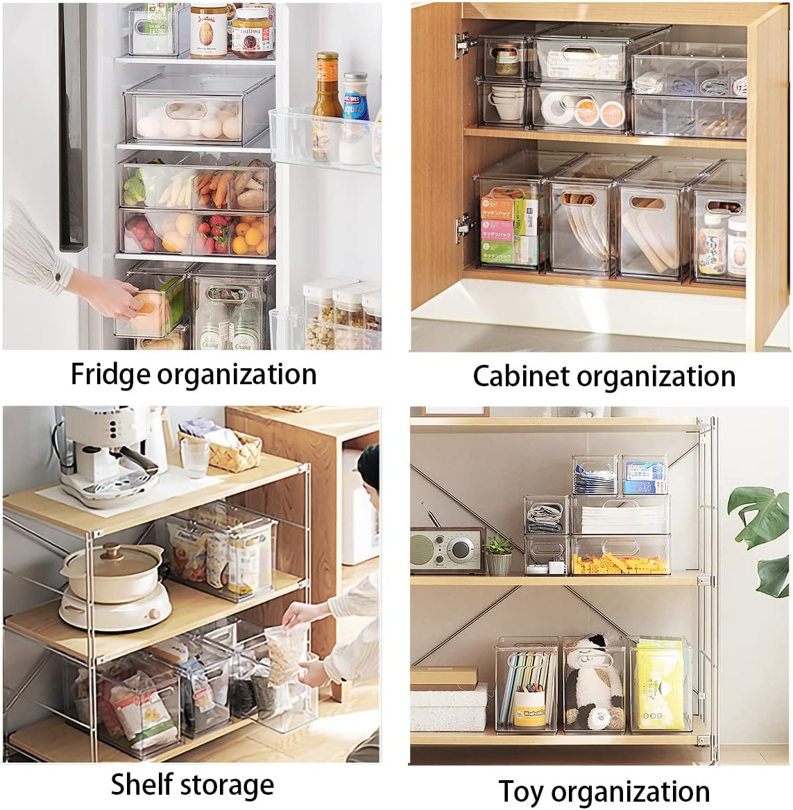 MineSign 4 pack Stackable Fridge Drawers Pull-Out Bins Divided Produce Saver Containers for Refrigerator Storage Organizers for Veggie Fruit Berry Pantry Cabinet Makeup Clothes