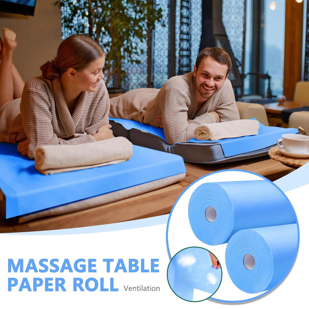 Tudomro 2 Roll Disposable Non Woven Bed Sheets 24 x 71 Inch Massage Table Paper Covers Non Woven Fabric Massage Sheets Waterproof Spa Breathable Bed Cover for Beauty Salon, Hotels(Blue)