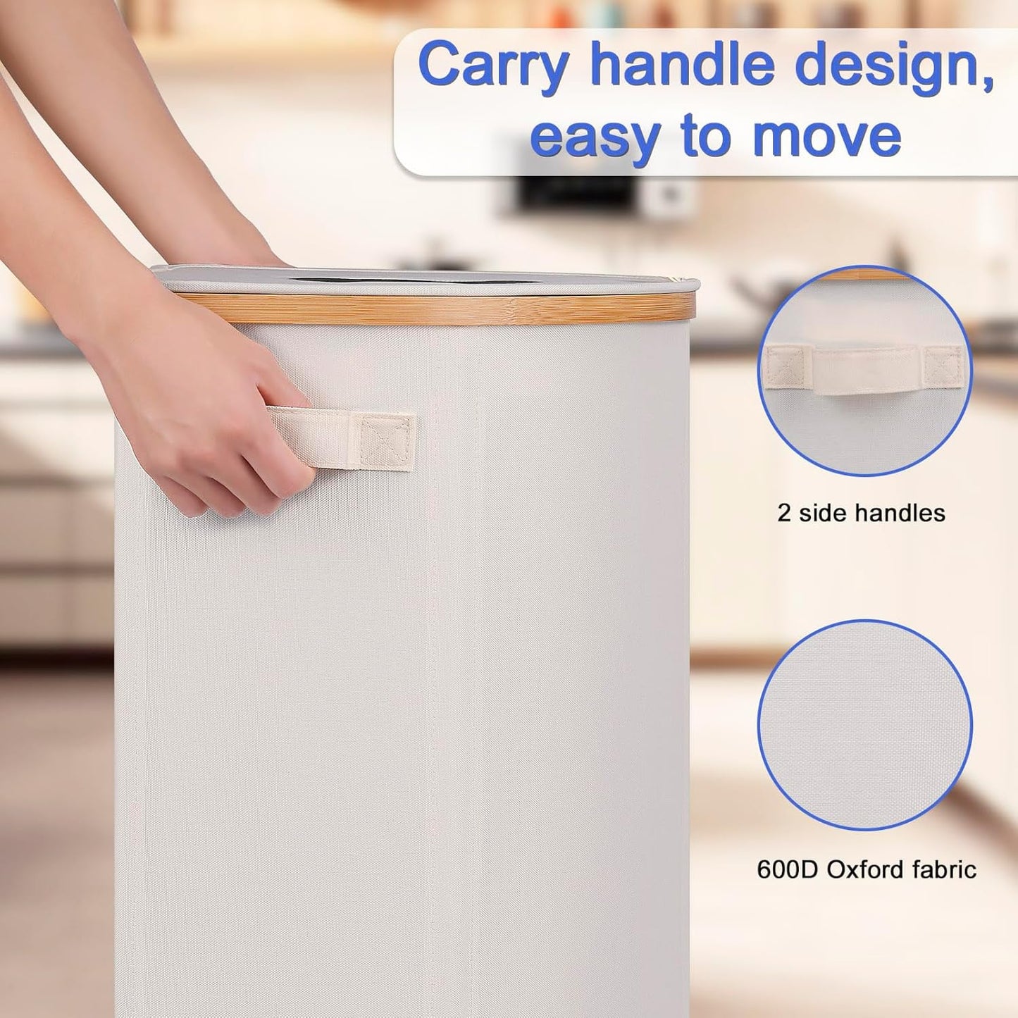 Efluky Recycling Bin 100L, 26 Gallon, Beige, D-Shaped, Oxford Fabric, 17.32"L x 12.9"W x 11.46"H, 2 Removable Inner Bags, Lightweight, Open-Top, Cycling, Kitchen