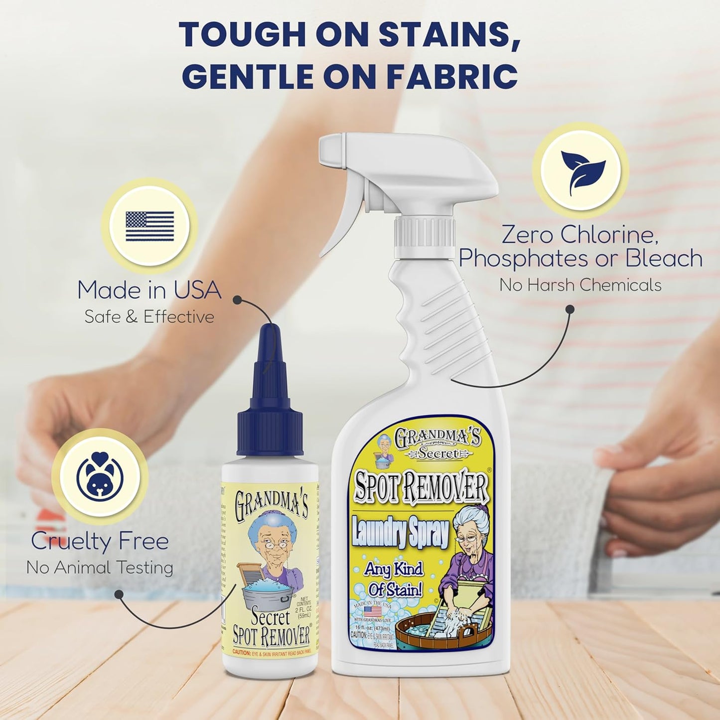 Grandma's Secret Spot Remover for Clothes - Chlorine, Bleach and Toxin-Free - Fabric Stain Remover Removes Oil, Paint, Blood and Pet Stains – 2 Ounce, Pack of 2