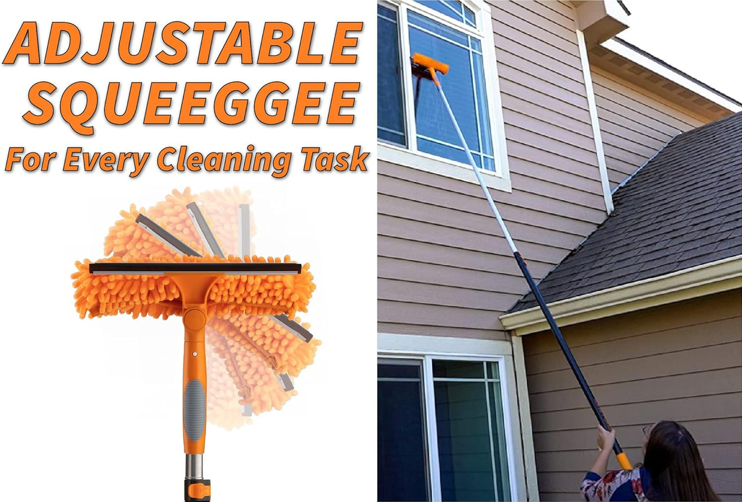 4-12 ft Window Washing Kit with Extension Pole (20+ Foot Reach) // Window Cleaning Tool & Window Washer Squeegee with Telescopic Extension Pole // Best Indoor Outdoor Window Washing Equipment