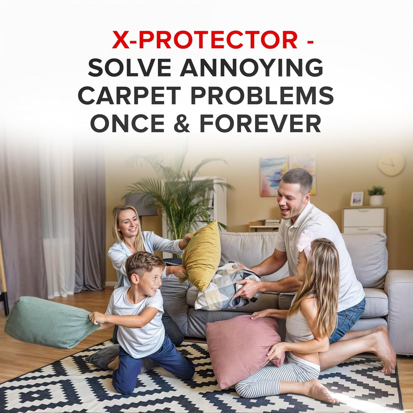 X-Protector Rug Tape - 16 Pcs Set - White Anti-Slip & Anti-Curling Carpet Tape for Hard Floors - Premium Rug Pad Gripper - Ideal Carpet Corner Grippers to Keep Your Carpet in Place & Make Corners Flat