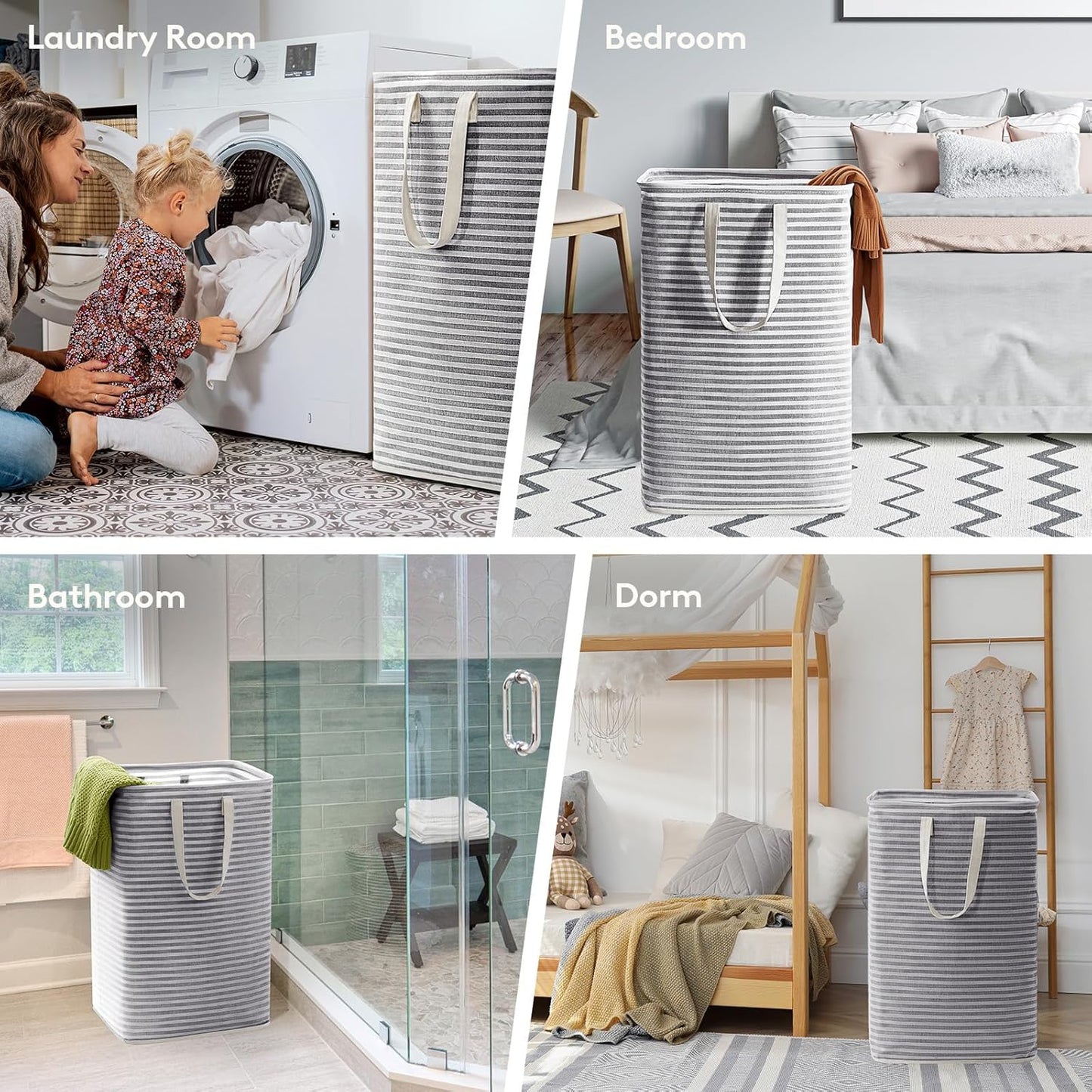 Lifewit 2 Pack Laundry Hamper Large Collapsible Laundry Baskets, Freestanding Waterproof Clothes Hamper with Easy Carry Handles in Laundry Room Bedroom Bathroom College Dorm for Adults, Black, 2 x 80L