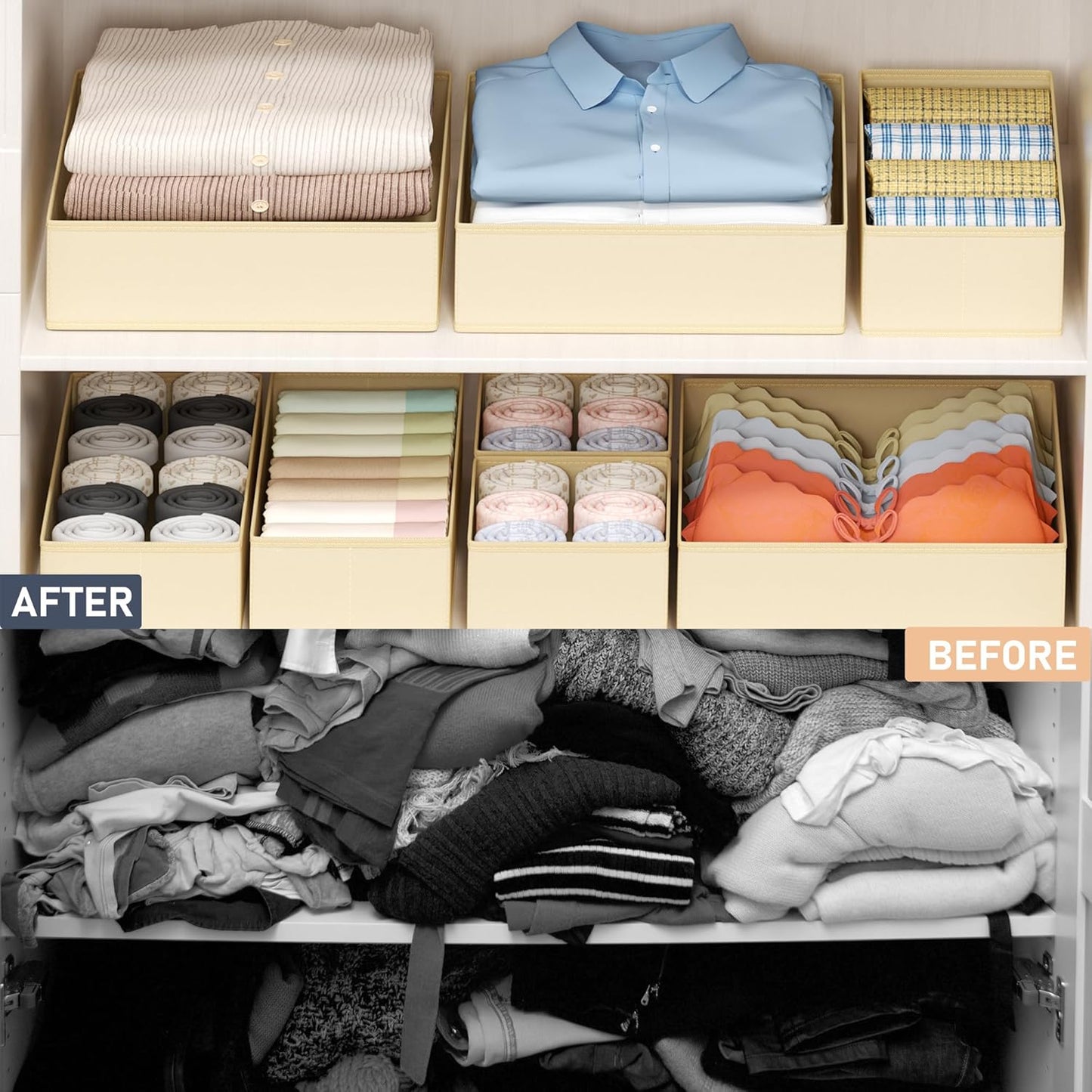 DIMJ Drawer Organizer Clothes - 16 Pack Baby Dresser Organizer for Nursery, Foldable Drawer Organizer Bins for Closet Bedroom Organization, Fabric Clothes Storage Dividers for Underwears, Socks, Bras