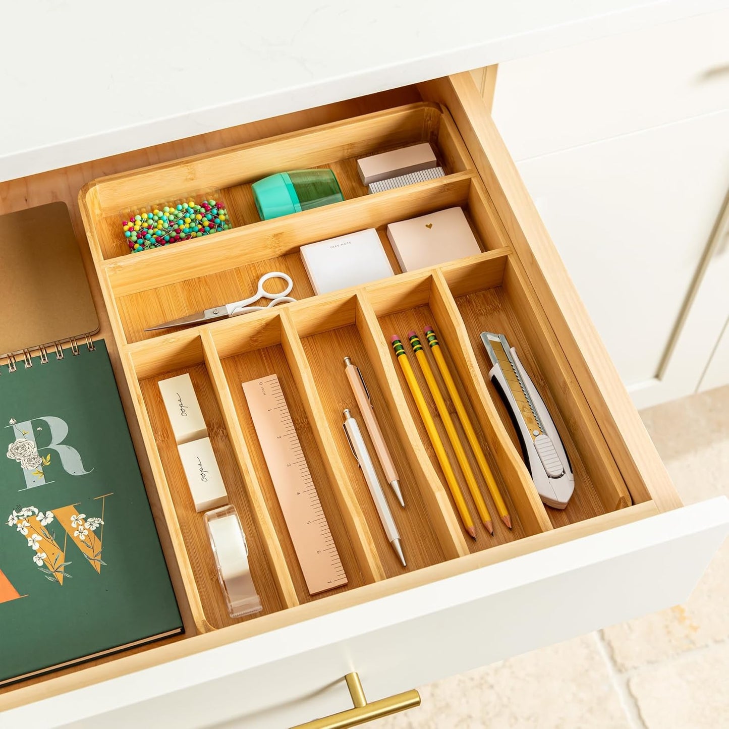 SMIRLY Silverware Drawer Organizer – Bamboo Kitchen Drawer Organizer, Adjustable Utensil Holder and Cutlery Tray, Drawer Dividers for Flatware and Kitchen Utensils