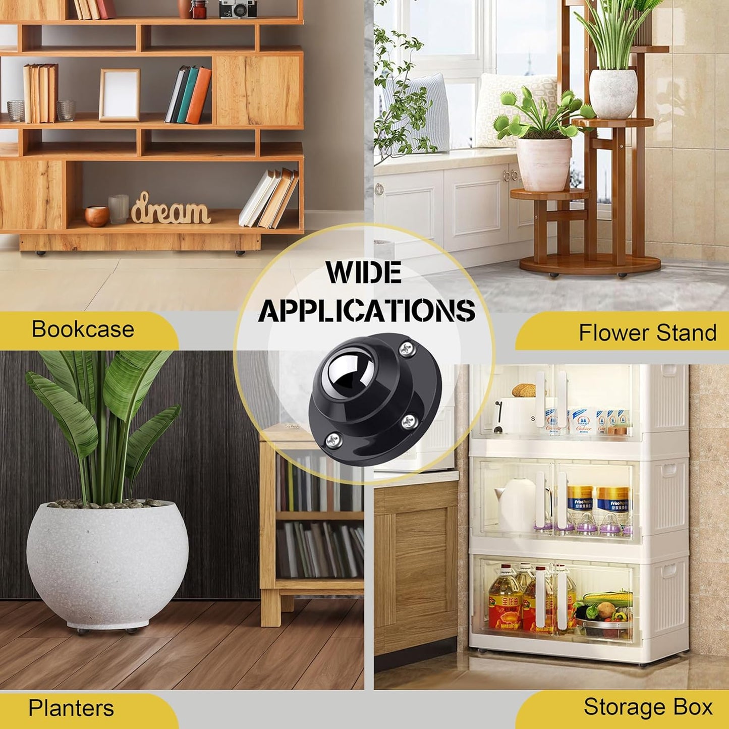 PlusRoc 8 Pack Anti-Rust Wheels Stainless Steel Self Adhesive Caster Wheels for Mop Bucket, Kitchen Appliance Rollers Sliders, Load Capacity 28LBS Per Wheel for Furniture