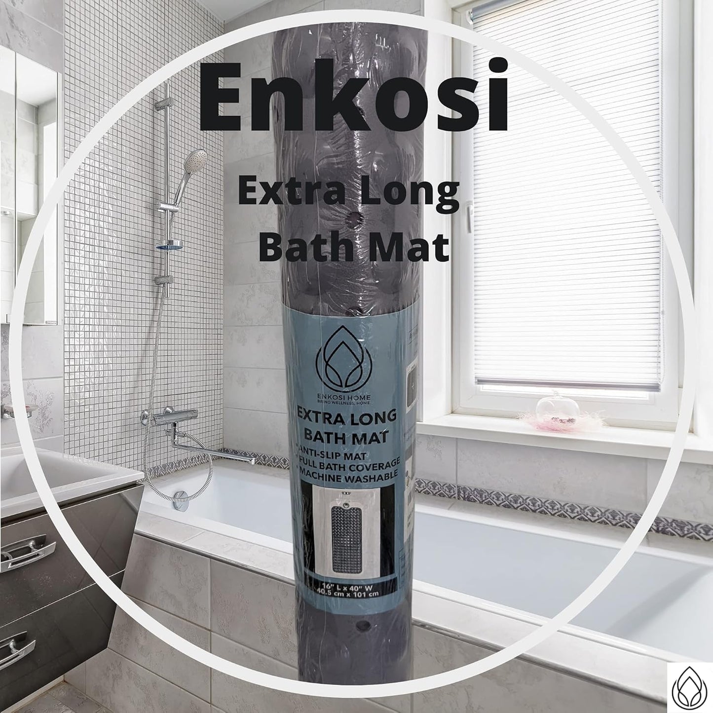 ENKOSI Bath Mat - Large Non Slip Bathtub & Shower Mat - Extra Long 40 x 16 Inch Bathroom Mats for Tub Nonslip Anti Slip Bathmats (40x16 Sky Blue 1-Pack)