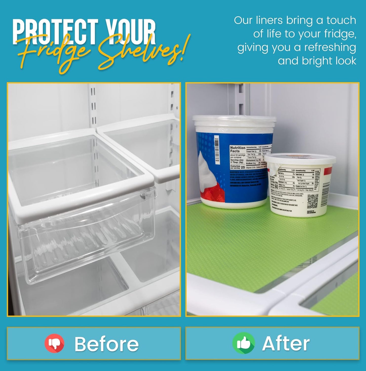Refrigerator Liners for Shelves (8 Pack) by Linda’s Essentials - Non-Adhesive Shelf or Drawer Liner, BPA-Free Fridge Mats for Kitchen & Cabinets, Easy to Clean, Ideal Household Essentials (Green)