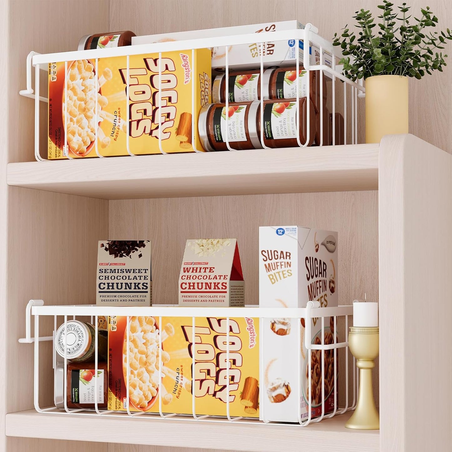 Freezer Storage Organize Baskets - 6 Pack Stackable Deep Freezer Organizer Bins for Most 7 Cu.FT Chest Freezer with Handles, Sturdy but Light, Metal Coated, Add Space, Easy to Reach