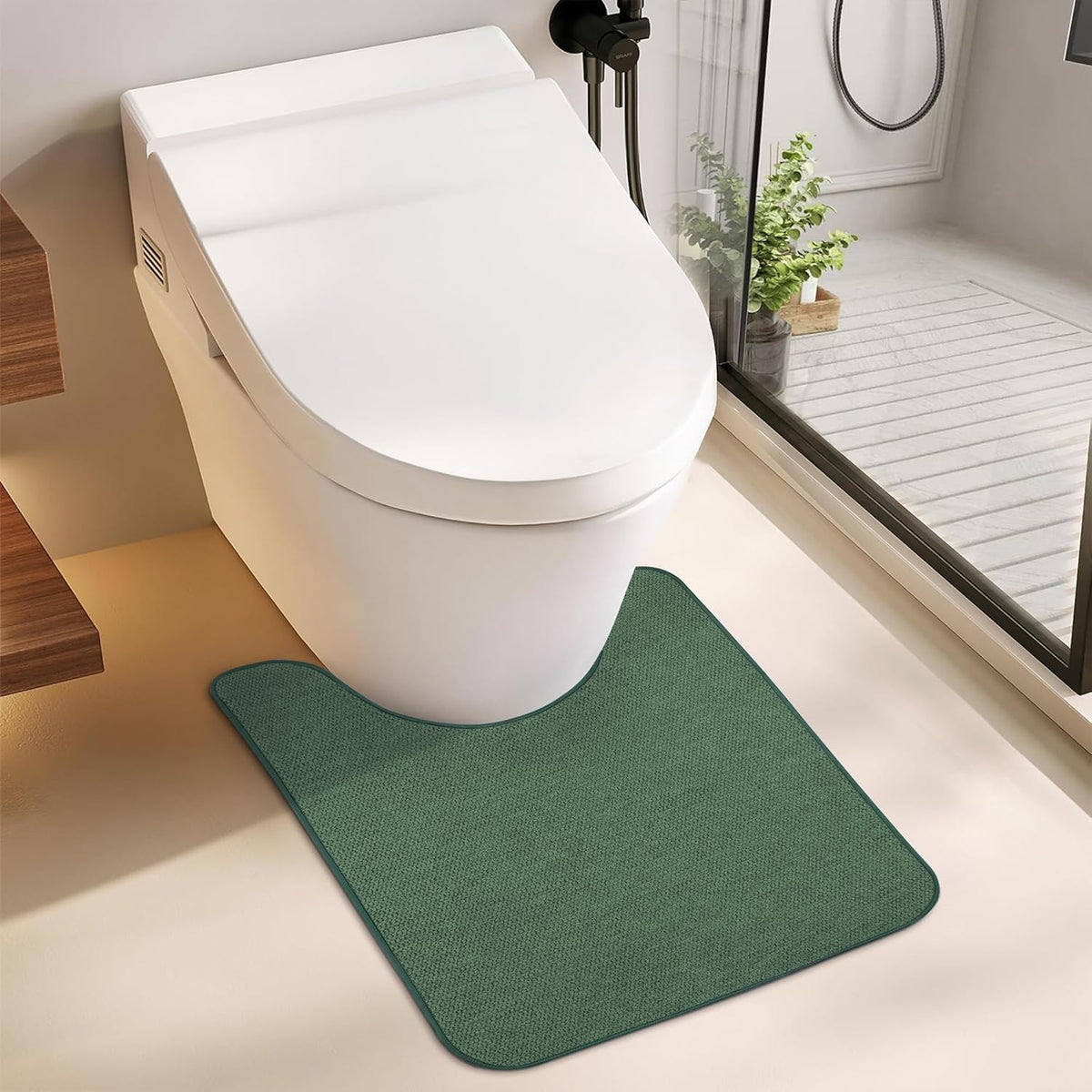 Toilet Rugs U Shaped Bathroom Rug,Machine Washable Non Slip Quick Dry Super Absorbent Ultra Thin Toilet Mats for Bathroom Toilet.Green,1'8"x2'(20x24inch)