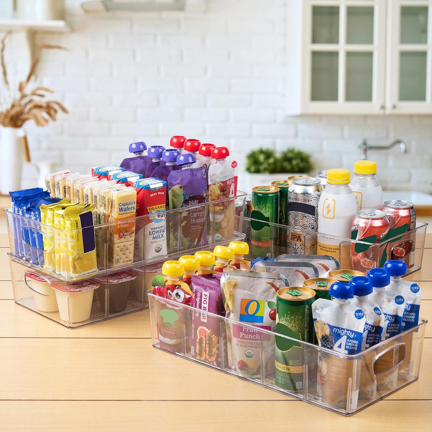 ClearSpace Plastic Pantry Organization and Storage Bins with Removable Dividers – Perfect Kitchen Organization or Kitchen Storage – Refrigerator Organizer Bins, Cabinet Organizers (2 Pack XL)