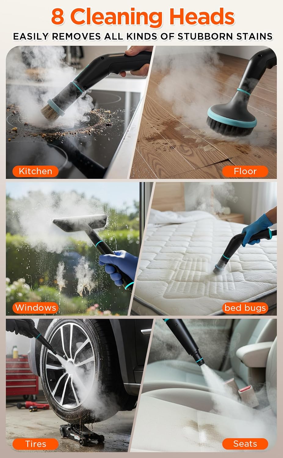 Steam Cleaner, 4 Bar High Pressure Steamer, 15s Fast Heat-Up, 6 Level Adjustable Steam, 43oz Large Capacity, with 20 Pcs Accessories, 1500W Portable Handheld Steam Cleaner for Home, Floor, Wall, Car