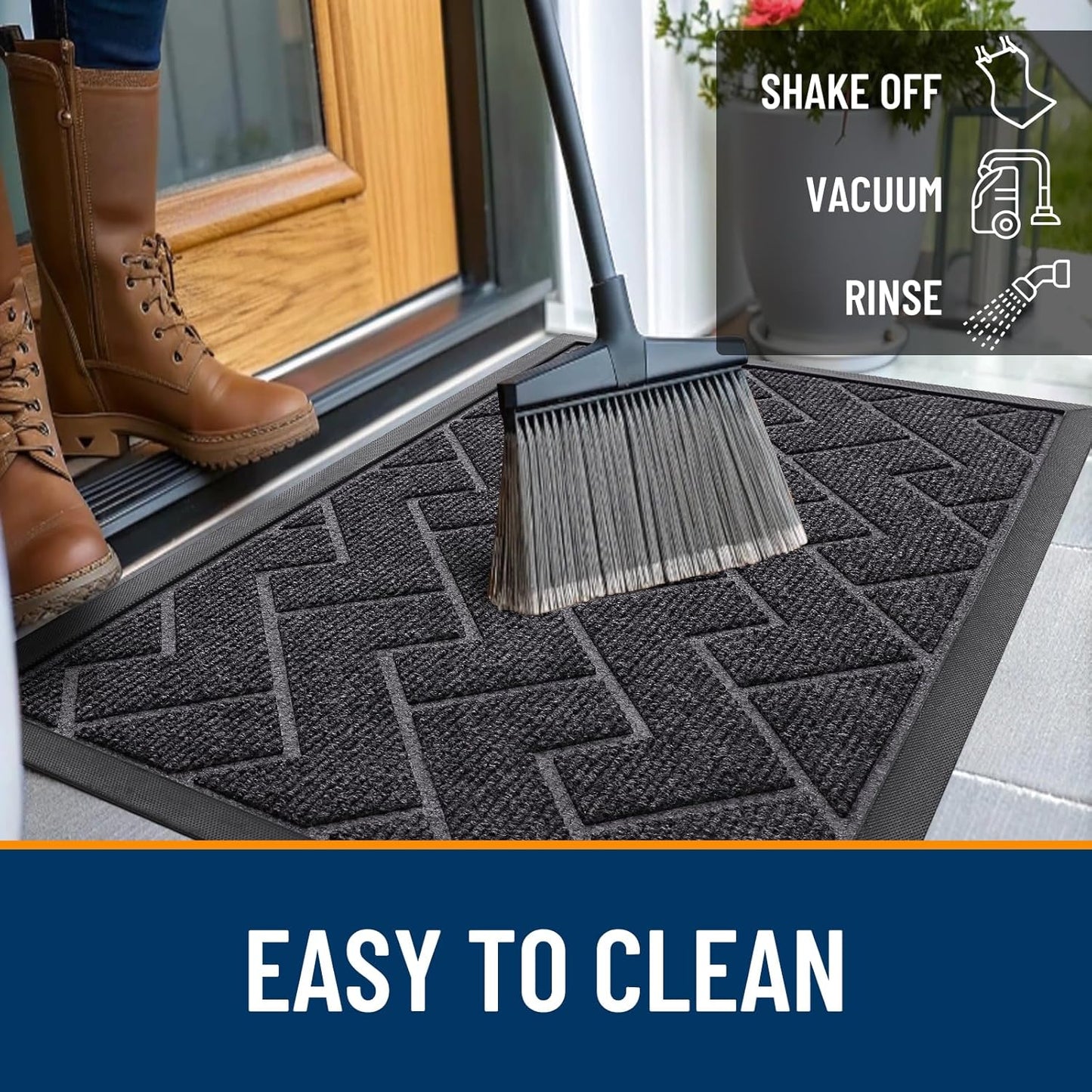 OLANLY Front Door Mat Indoor Outdoor Entrance, Waterproof All-Season, All-Weather Doormat, Sturdy Natural Rubber, Low Profile, Easy Clean Patio Porch Entryway Mat, Herringbone Brick (Grey, 71x47)