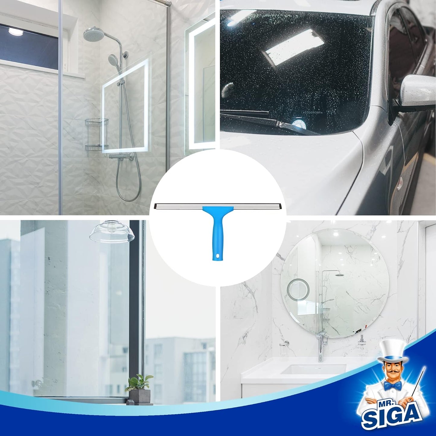 MR.SIGA Professional Window Cleaning Combo - Squeegee & Microfiber Window Scrubber, 14"