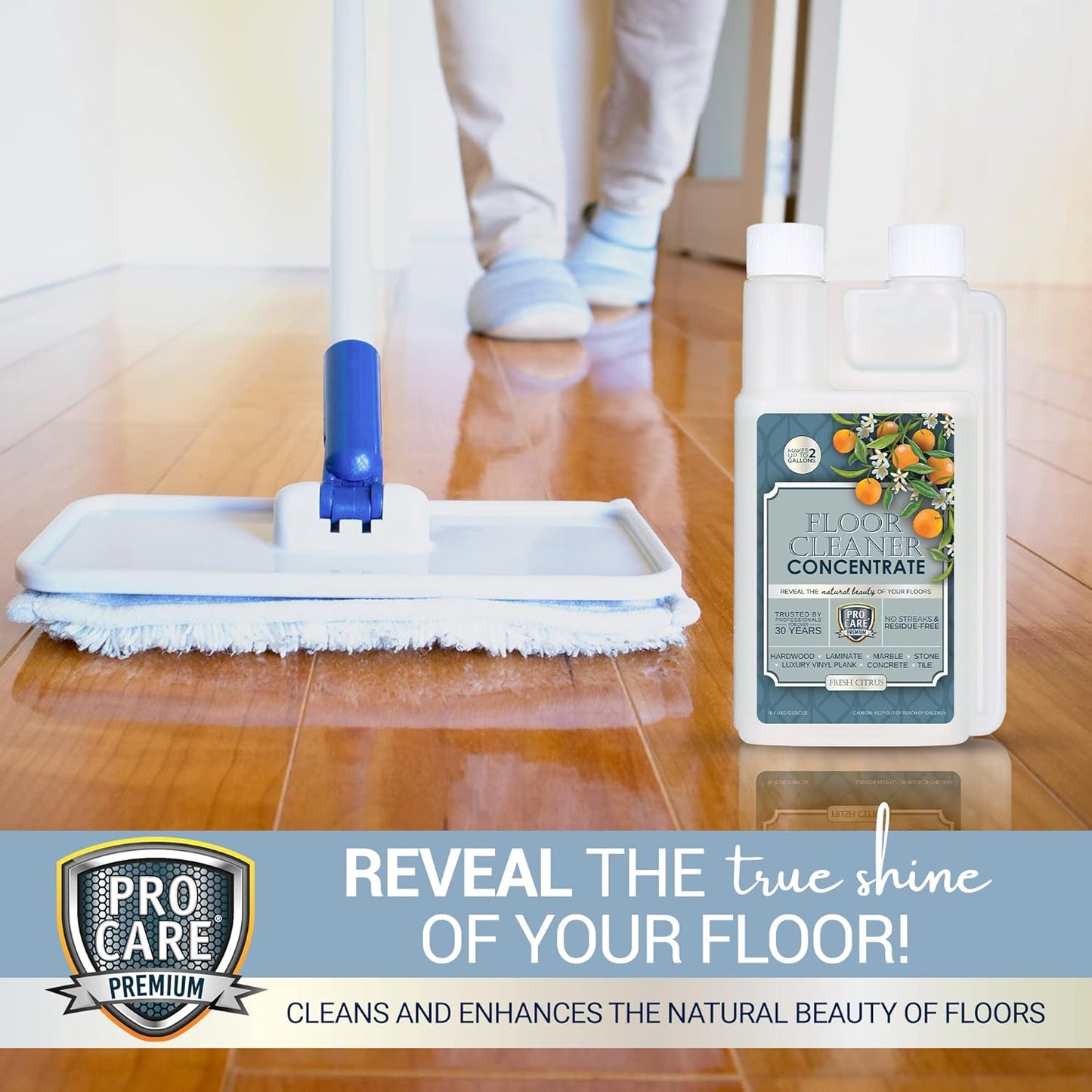 ProCare Citrus Floor Cleaner Concentrate (Made in USA) | Vinyl, Wood, Tile, Stone & Laminate Floor Cleaner For Mopping, Household Supplies, Cleaning Solution For Kitchen & Bathroom - 16oz (474ml)