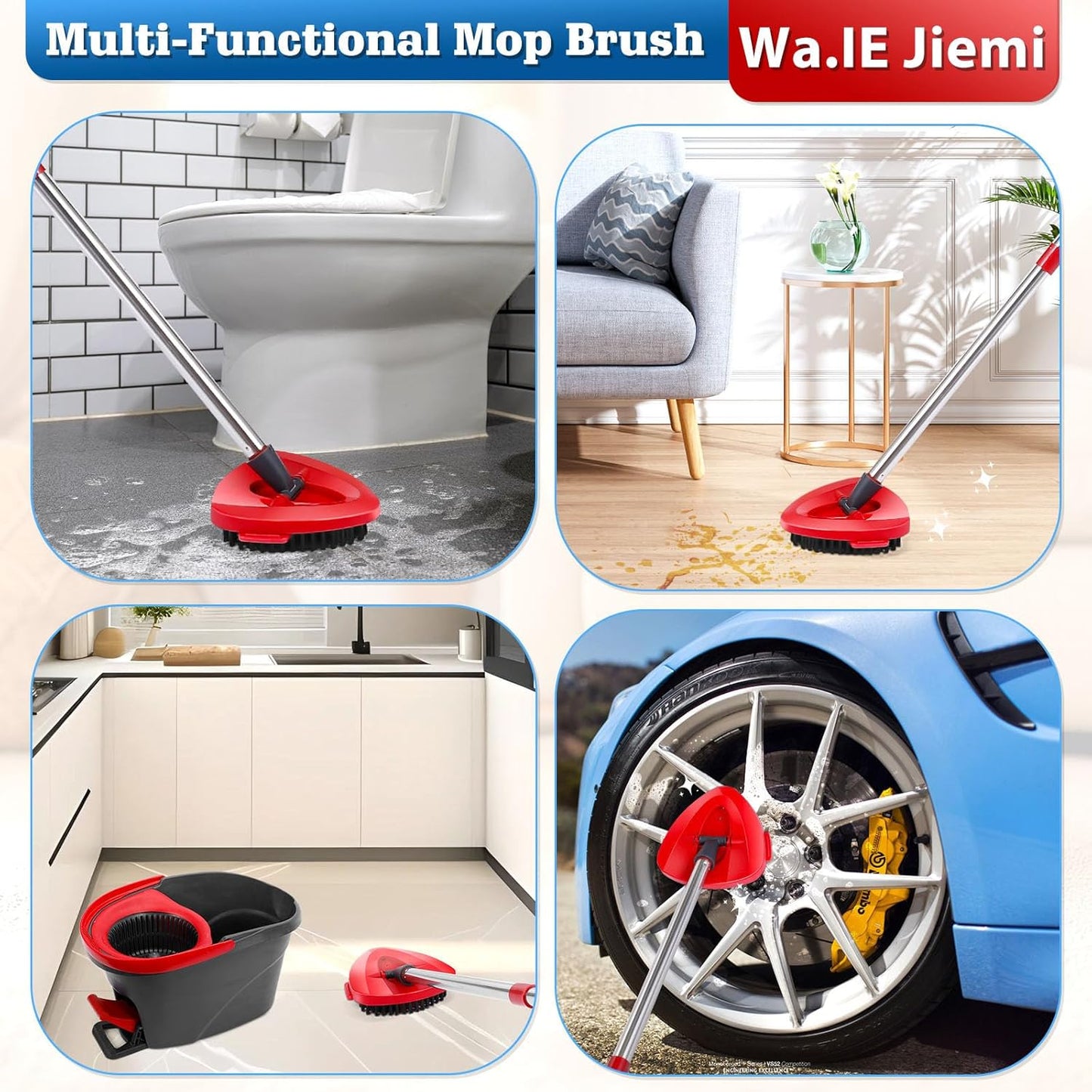2 Pcs Mop Scrub Brush Head and 1 Mop Base Part Replacement for EasyWring 1 Tank System, Hard Bristle Cleaning Brush for Bathroom Kitchen Tile