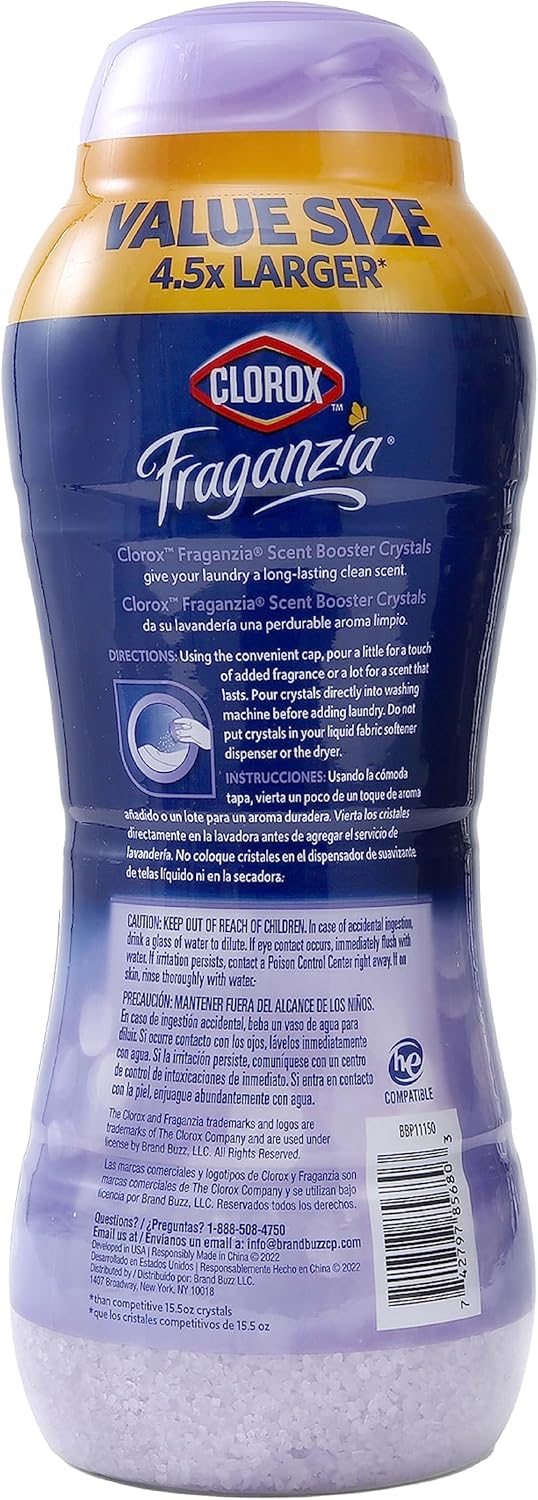 Clorox Fraganzia Laundry Scent Booster Crystals in Lavender with Eucalyptus Scent - Scented In-Wash Freshener Beads for Fresh, Clean, Great Smelling Clothes and Linens, 70 Oz - 6 Pack