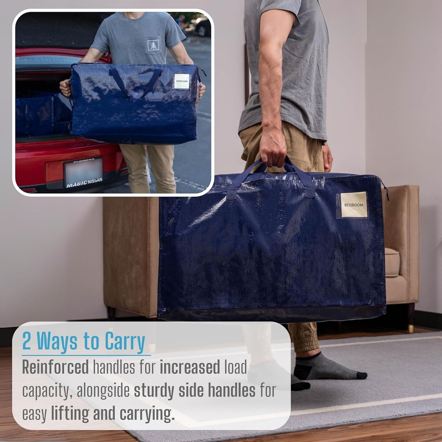 VENO 10 Pack Moving and Storage Bags, Heavy Duty, Alternative to Moving Boxes, Large Packing Totes Supplies for College Dorm Room with Zipper for Clothes, Wide Open Design (Blue, 10 Pack)