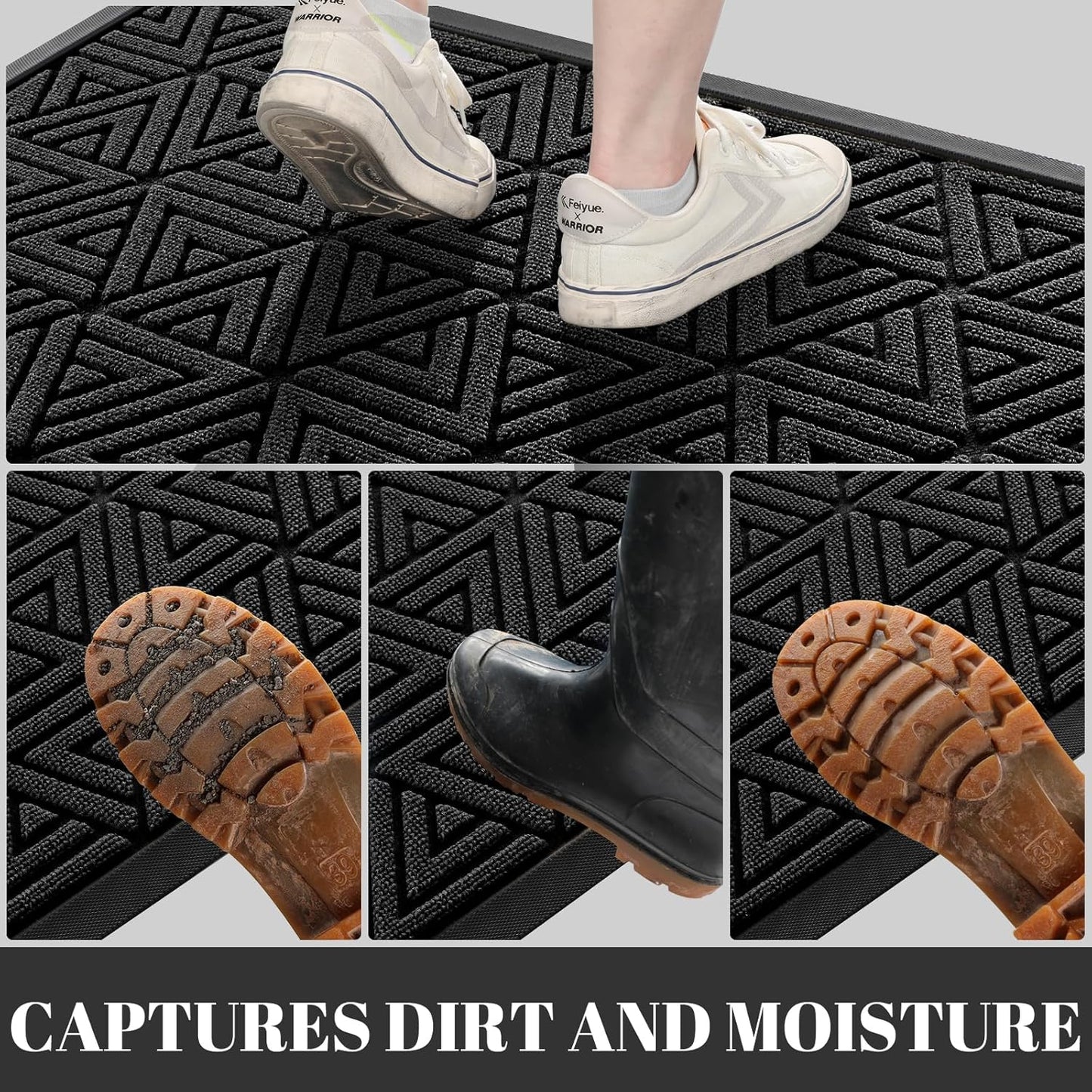 Yimobra Extra Large Door Mat 60x32, All-Weather Waterproof Non-Slip Welcome Matt Outdoor, Heavy Duty Non Slip Doormat for Entryway for Patio and Garage Indoor, Easy Clean, Black