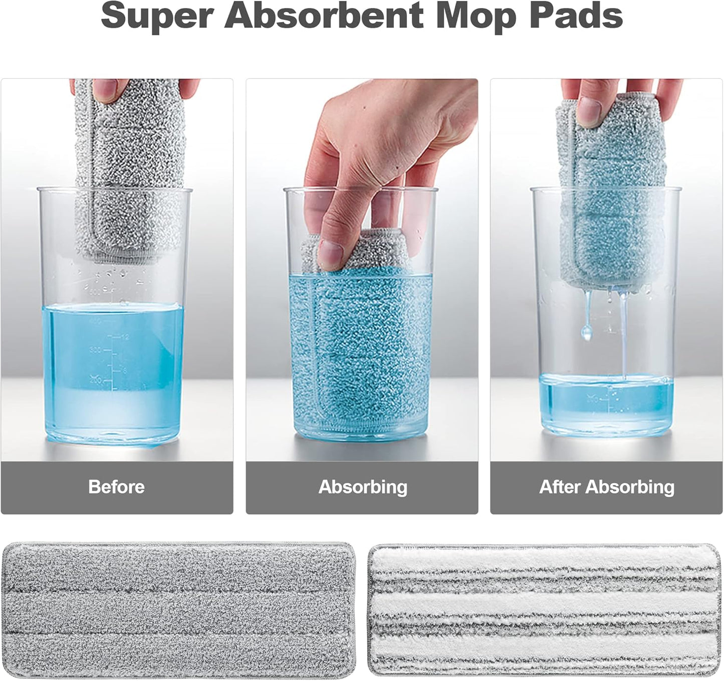 JOYMOOP Flat Mop Pads, Microfiber Mop Cleaning Pads, Washable Pads, Pads Replacement Flat Mop or Mop Bucket Set, Pack of 50 Refills 13inch - Grey and Stripe