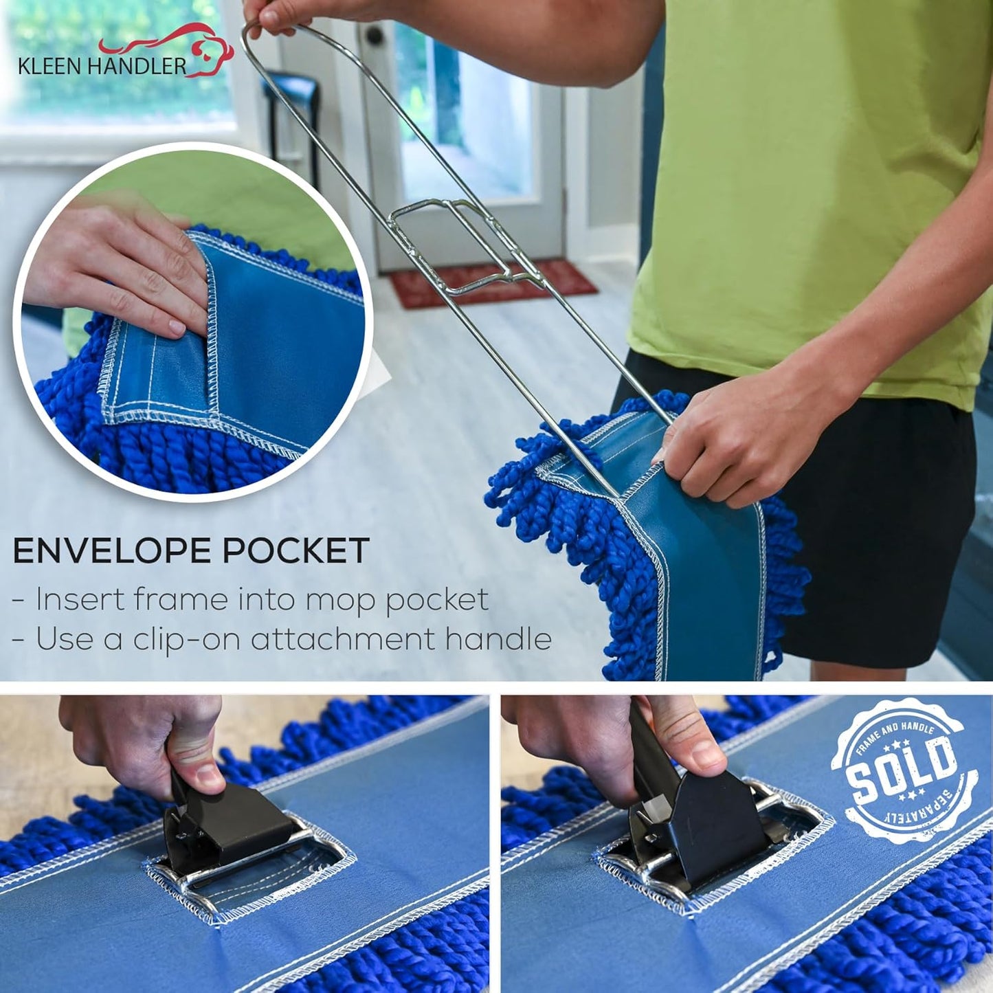 Kleen Handler 48 inch Microfiber Dust Mop | Extra Large Washable Commercial Mop Head Replacement, Pack of 3
