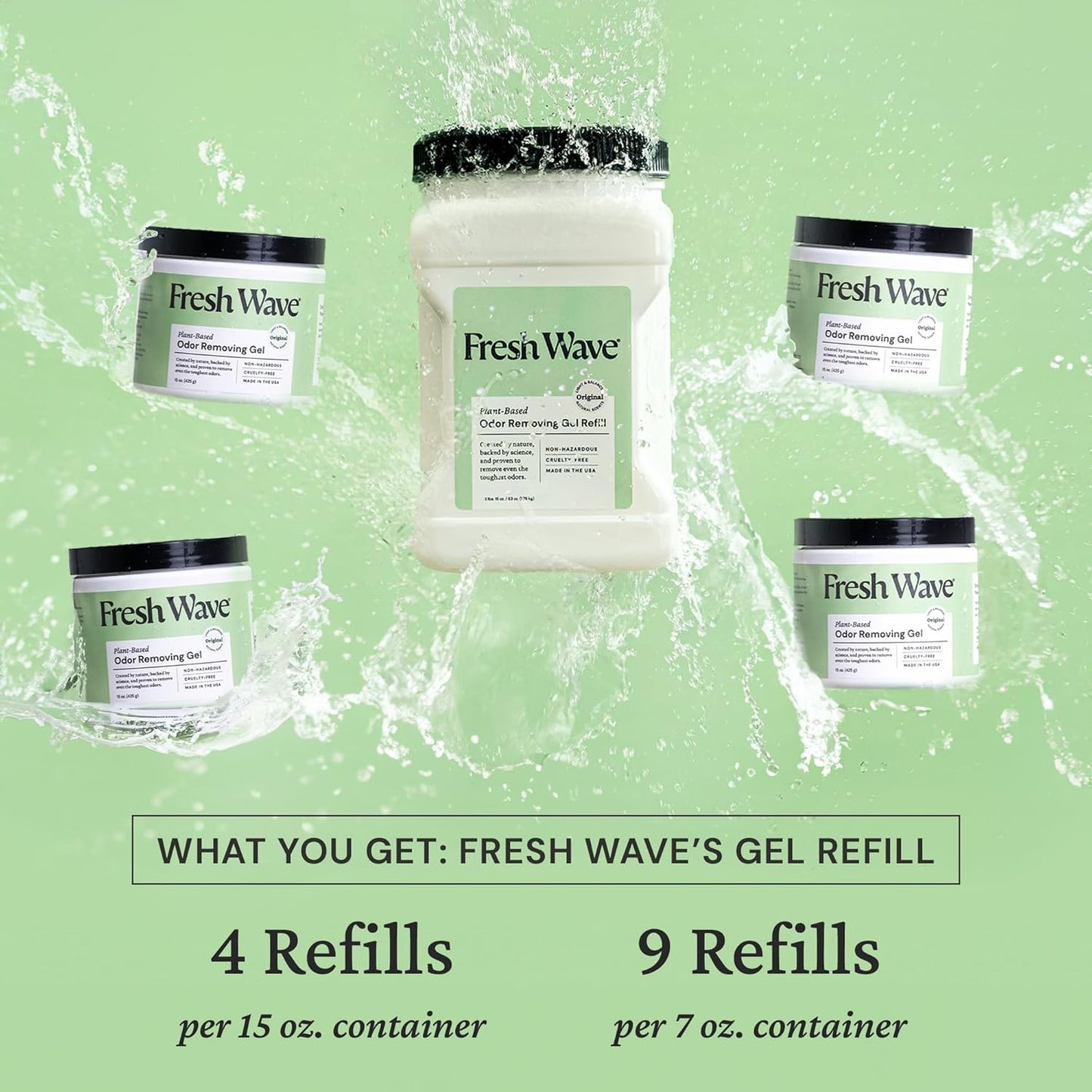 Fresh Wave Odor Removing Gel Refill, 63 oz., Pack of 2 - Safer Odor Absorbers for Home, Natural Plant-Based Odor Eliminator, Every 15 oz. lasts 30-60 Days, For Cooking, Trash & Pets