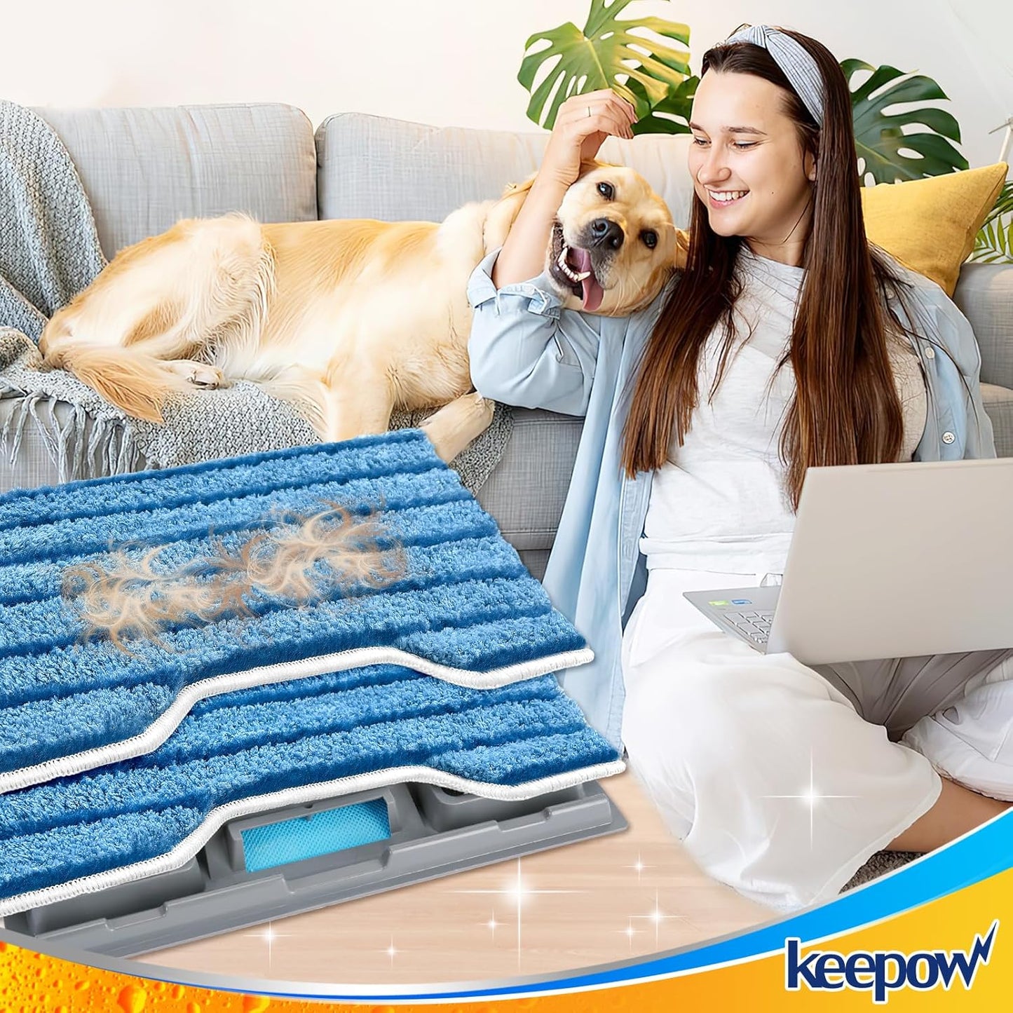 KEEPOW Reusable Mop Pads Refills, Replacement Pads Compatible with Shark Vac Mop VM252 VM200 VC205 VM250 /QM250 VM190 VM200P12, Hardwood Floor Mop Pad, Blue 1+2+3 Pads