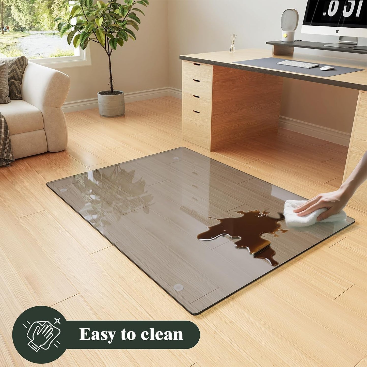 Koonmi Tempered Glass Chair Mat for Hardwood Floors & Carpets, 46" x 46“ Grey Heavy Duty Office Floor Protector with Noise-Free Gliding Shatterproof for Home Office Desk